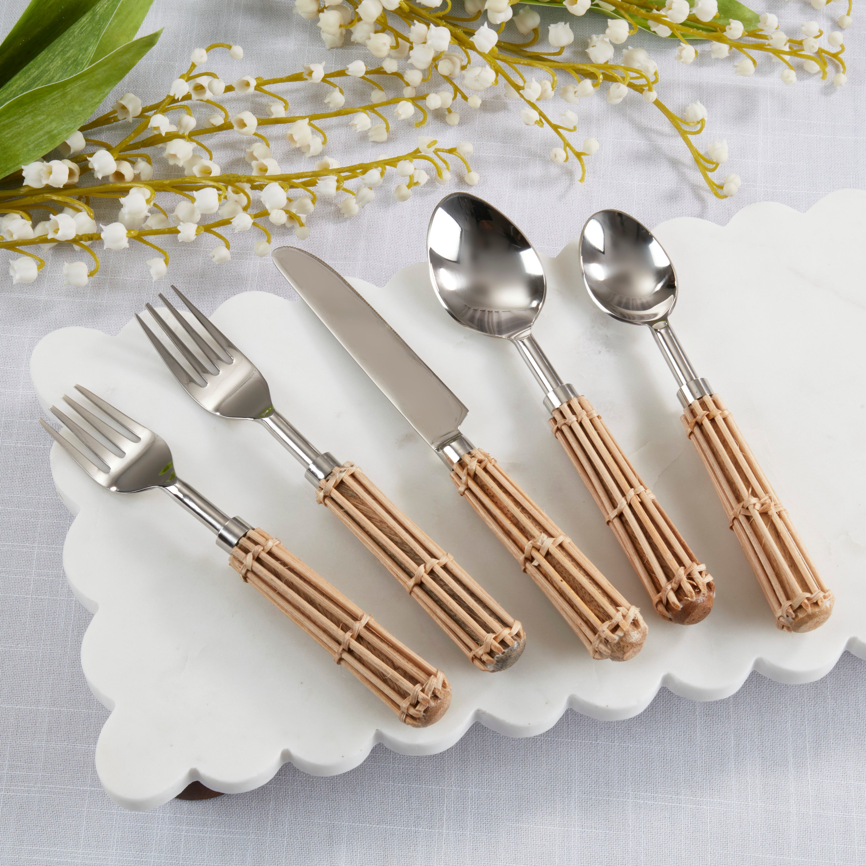 Wicker Handle Stainless Steel Dining Flatware