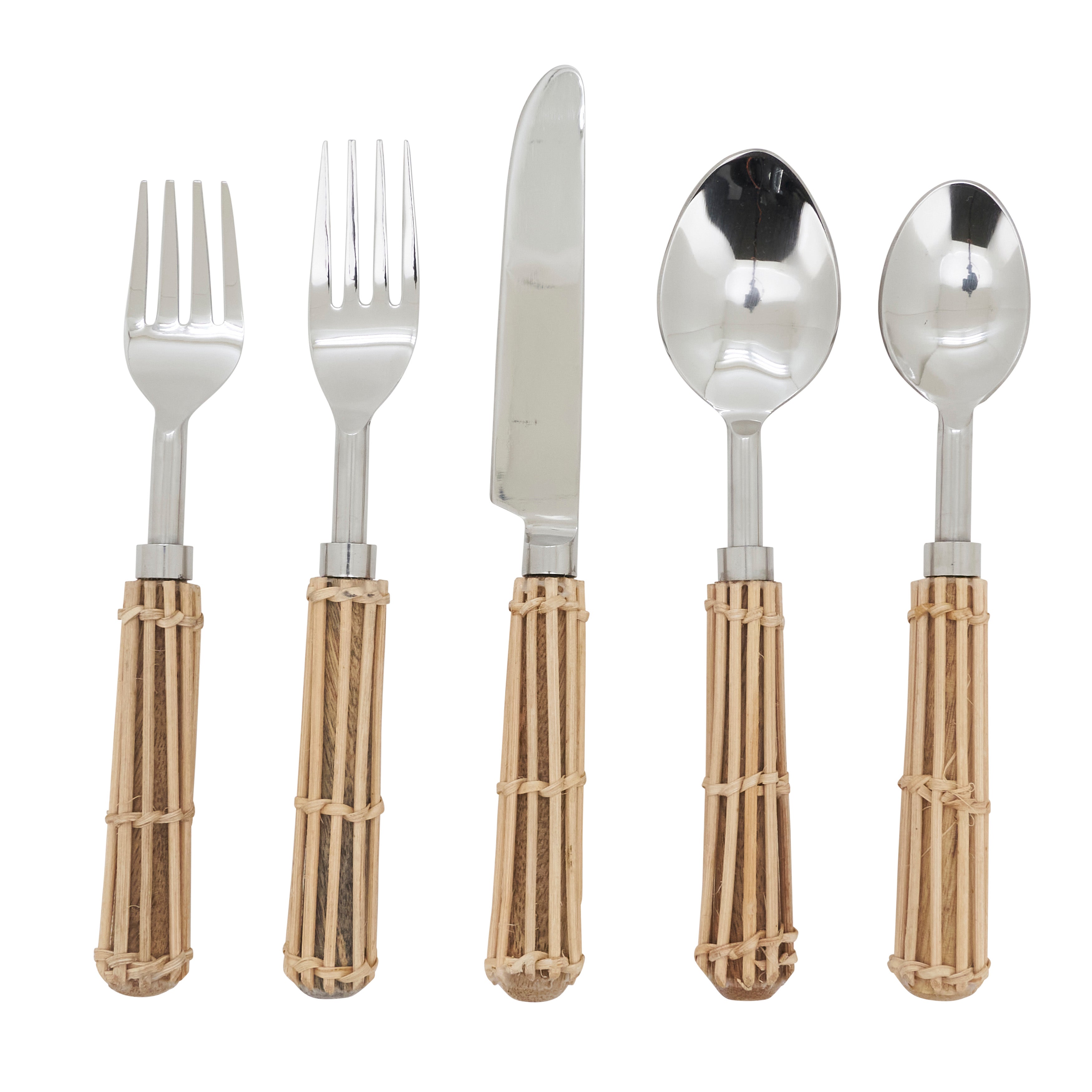 Wicker Handle Stainless Steel Dining Flatware