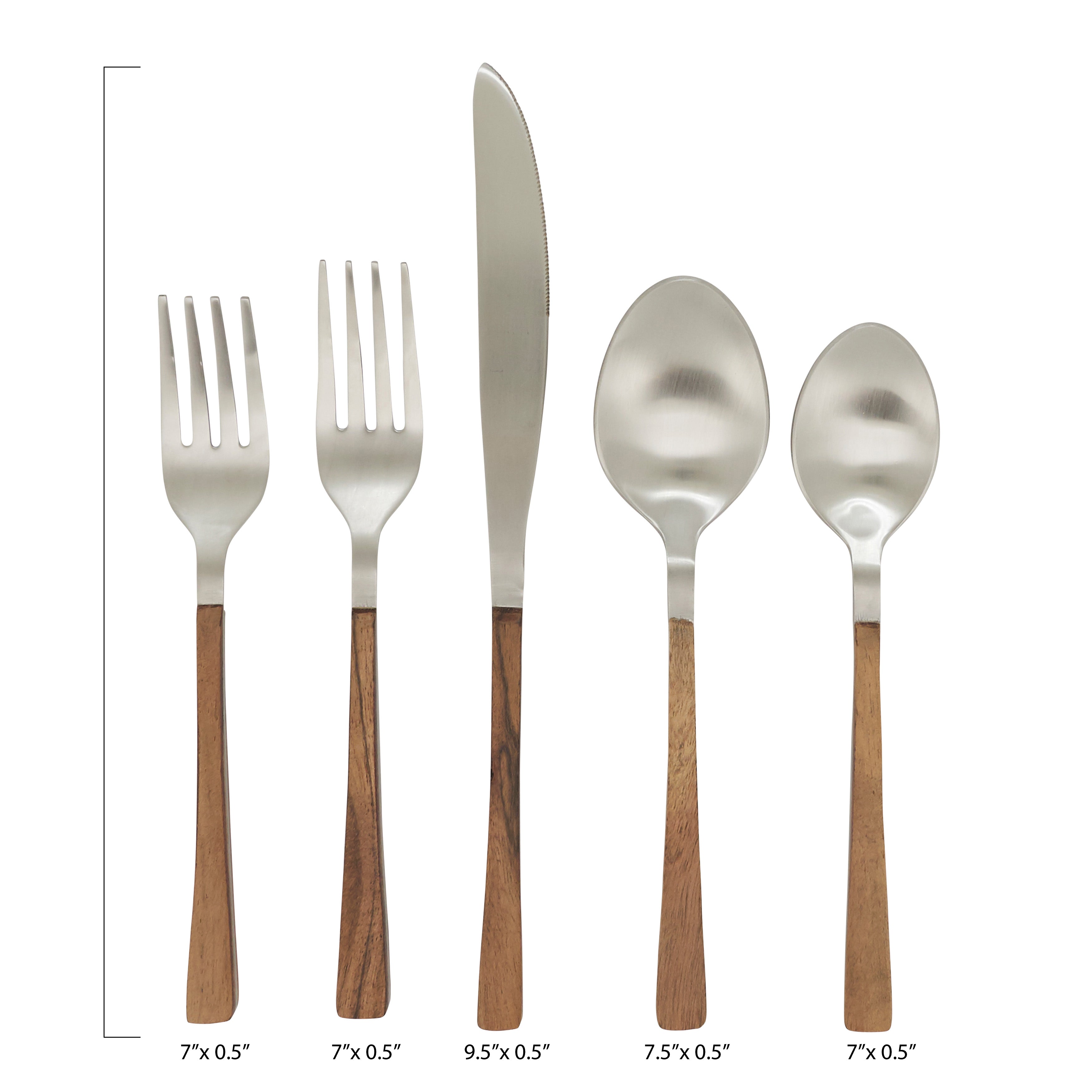 Wood Handle Stainless Steel Flatware, Set of 5