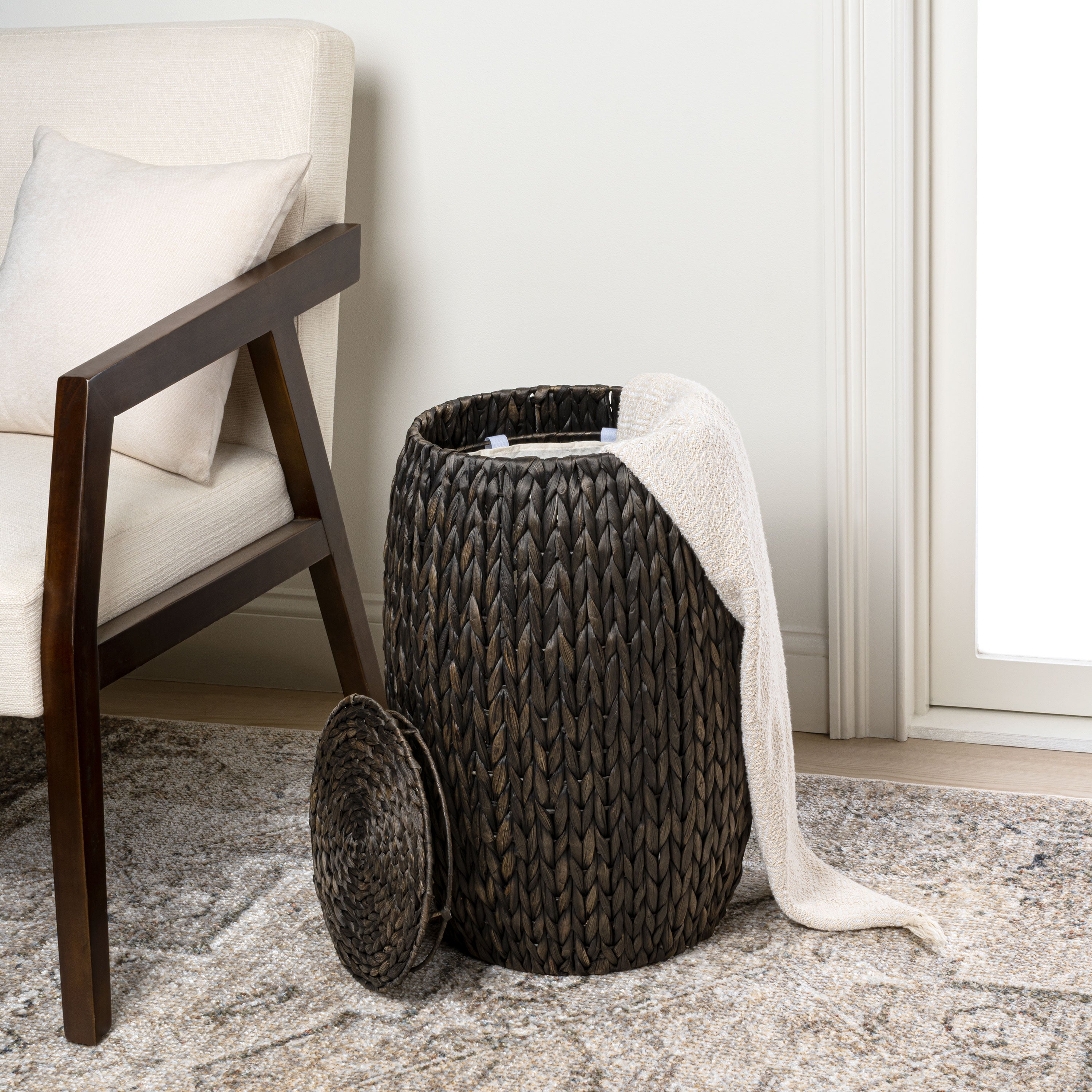Colt Coastal Bohemian Handwoven Hyacinth Barrel Storage Stool with Lid