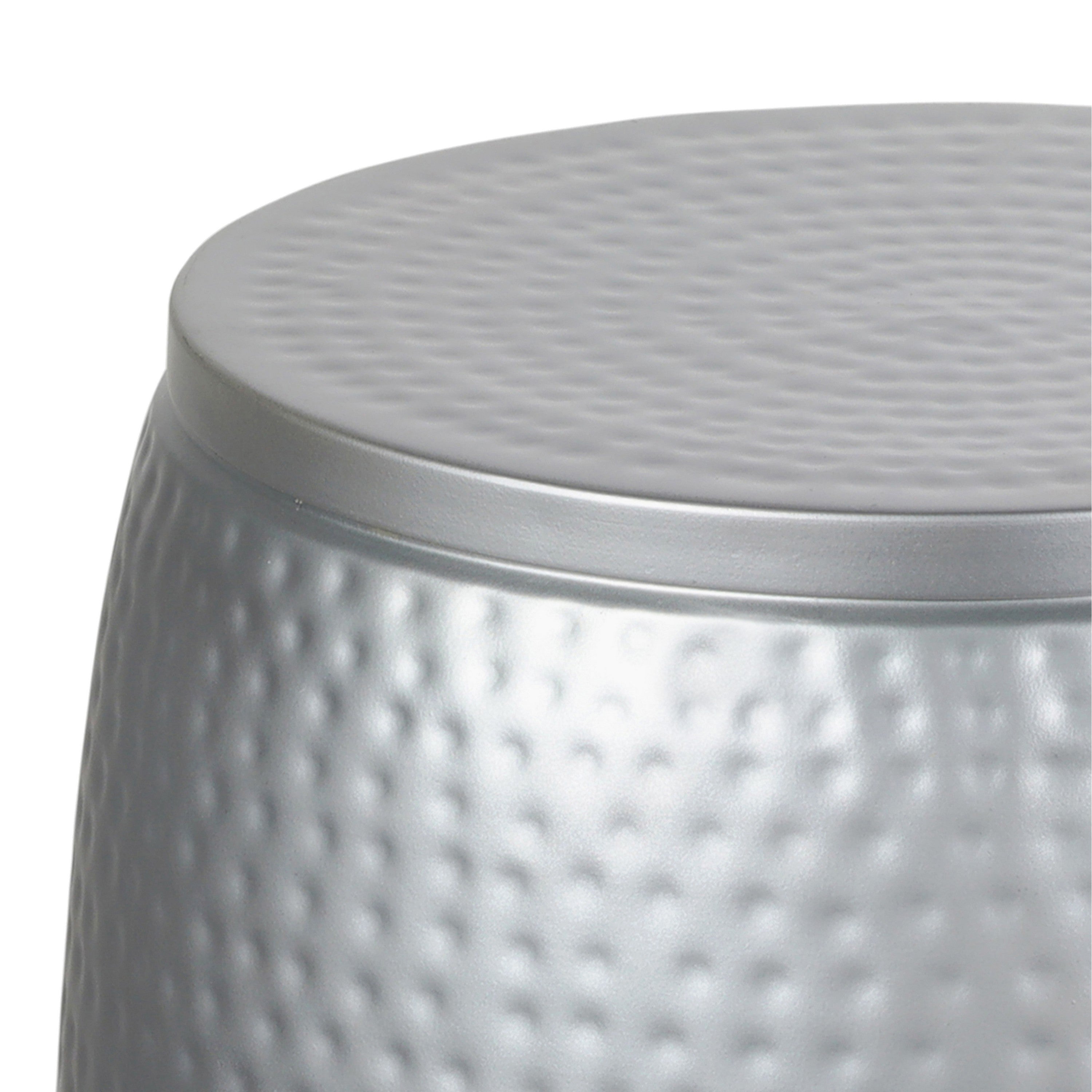 Merida Modern Rustic Hammered Metal Drum Storage Side Table with Lid