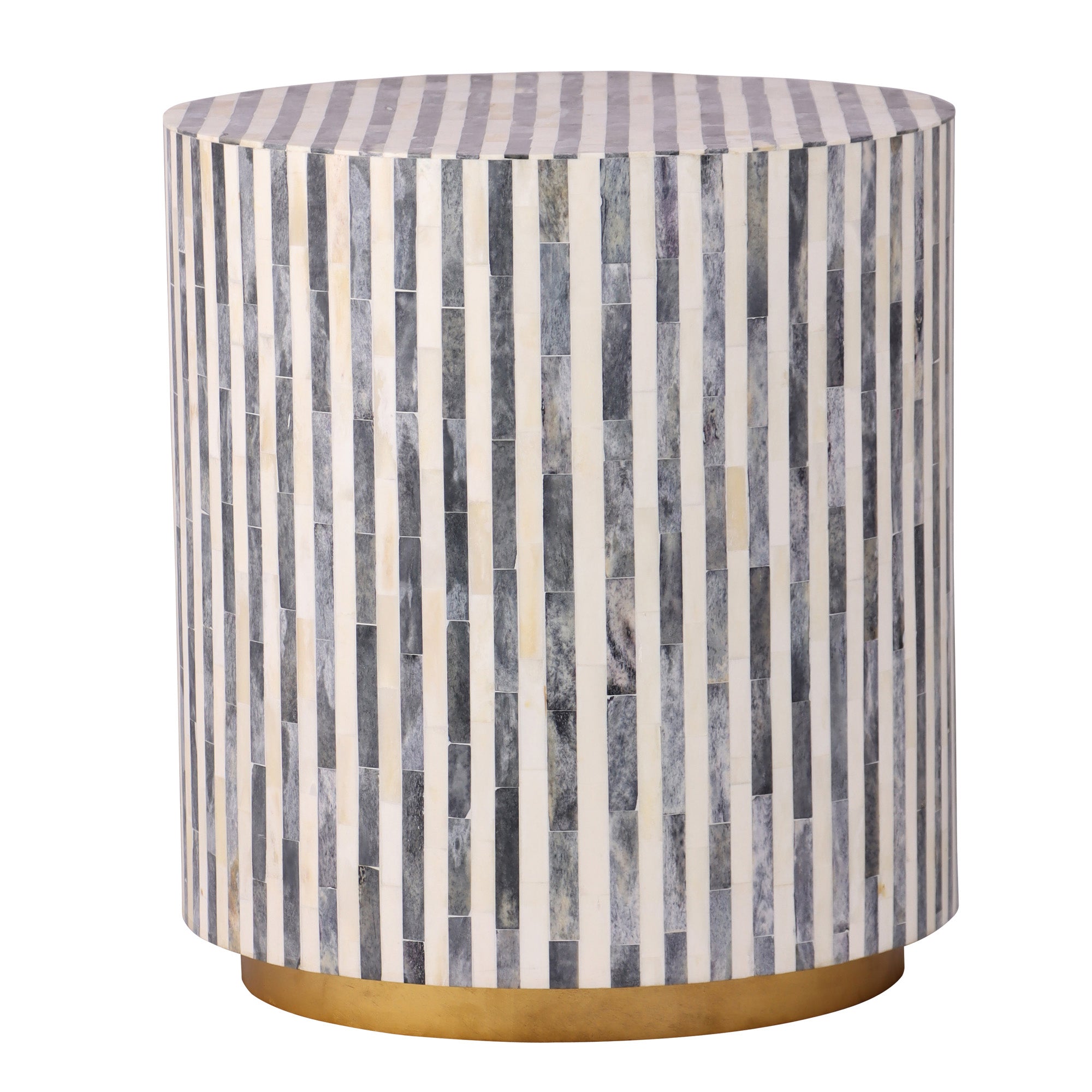 Round Natural Bone Inlay and Wood Striped End Table