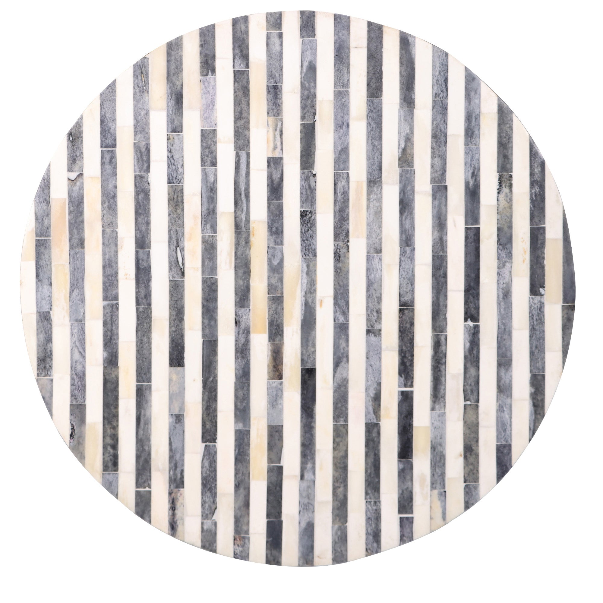 Round Natural Bone Inlay and Wood Striped End Table