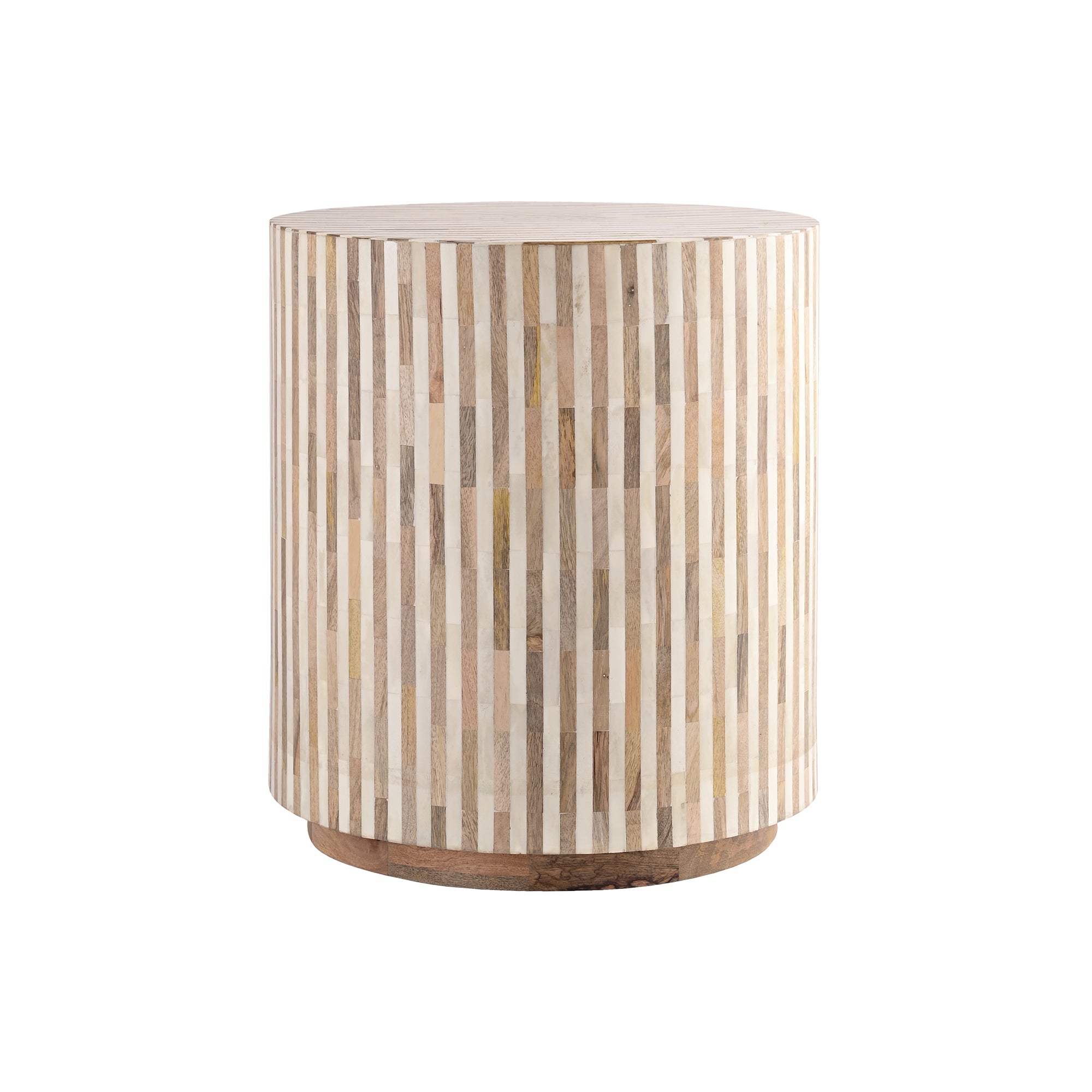 Round Natural Bone Inlay and Wood Striped End Table