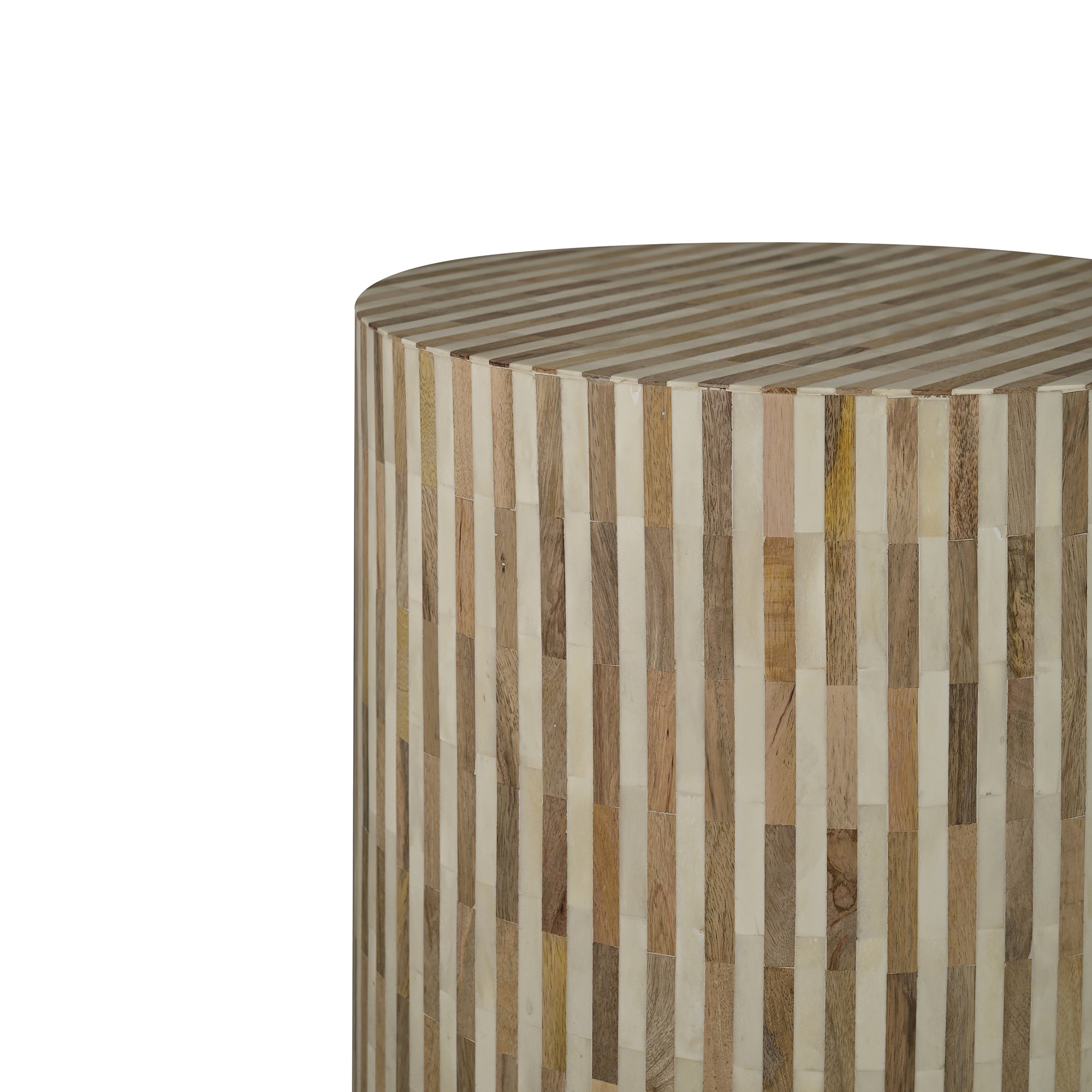 Round Natural Bone Inlay and Wood Striped End Table