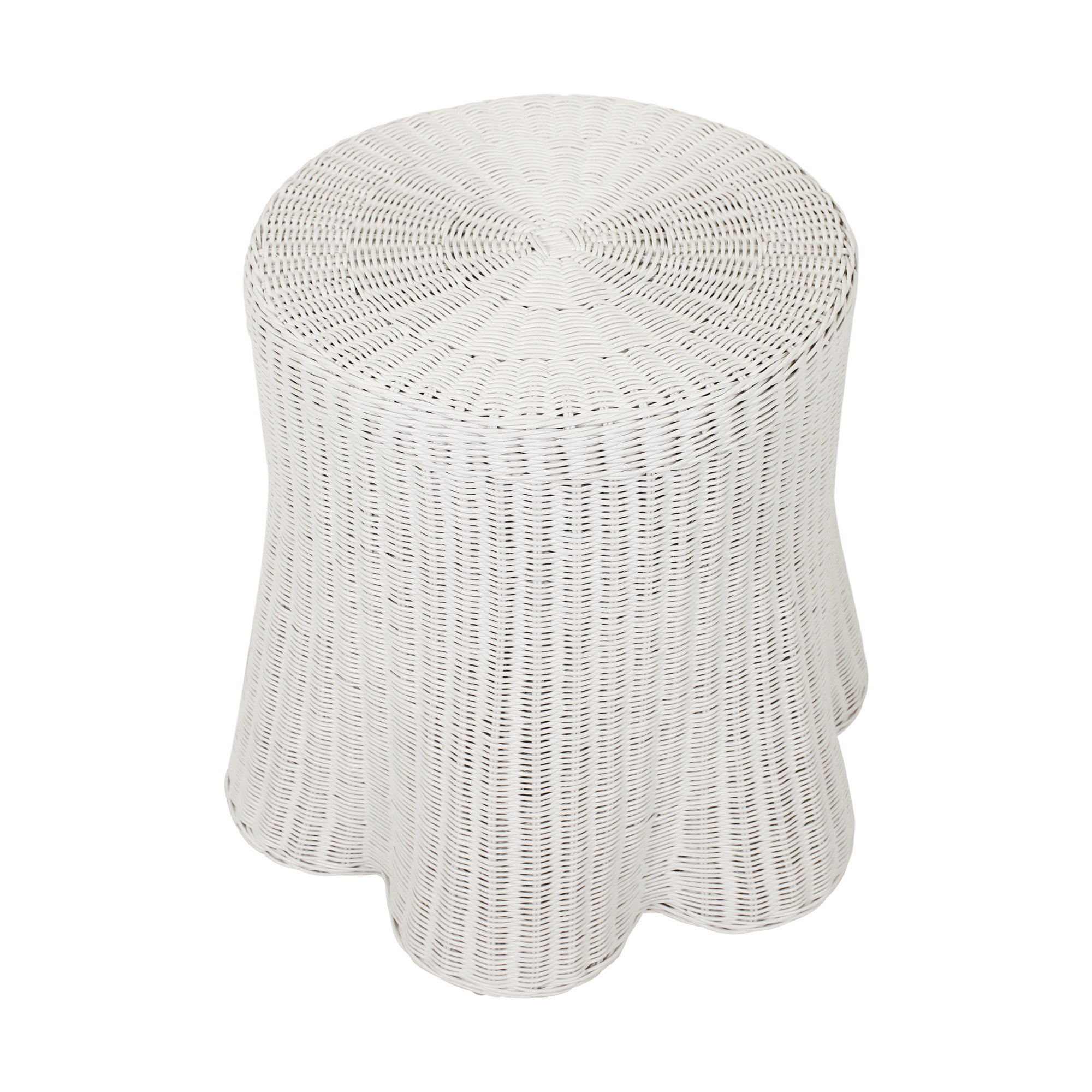 Mira Round Rattan Side Table With Scalloped Base