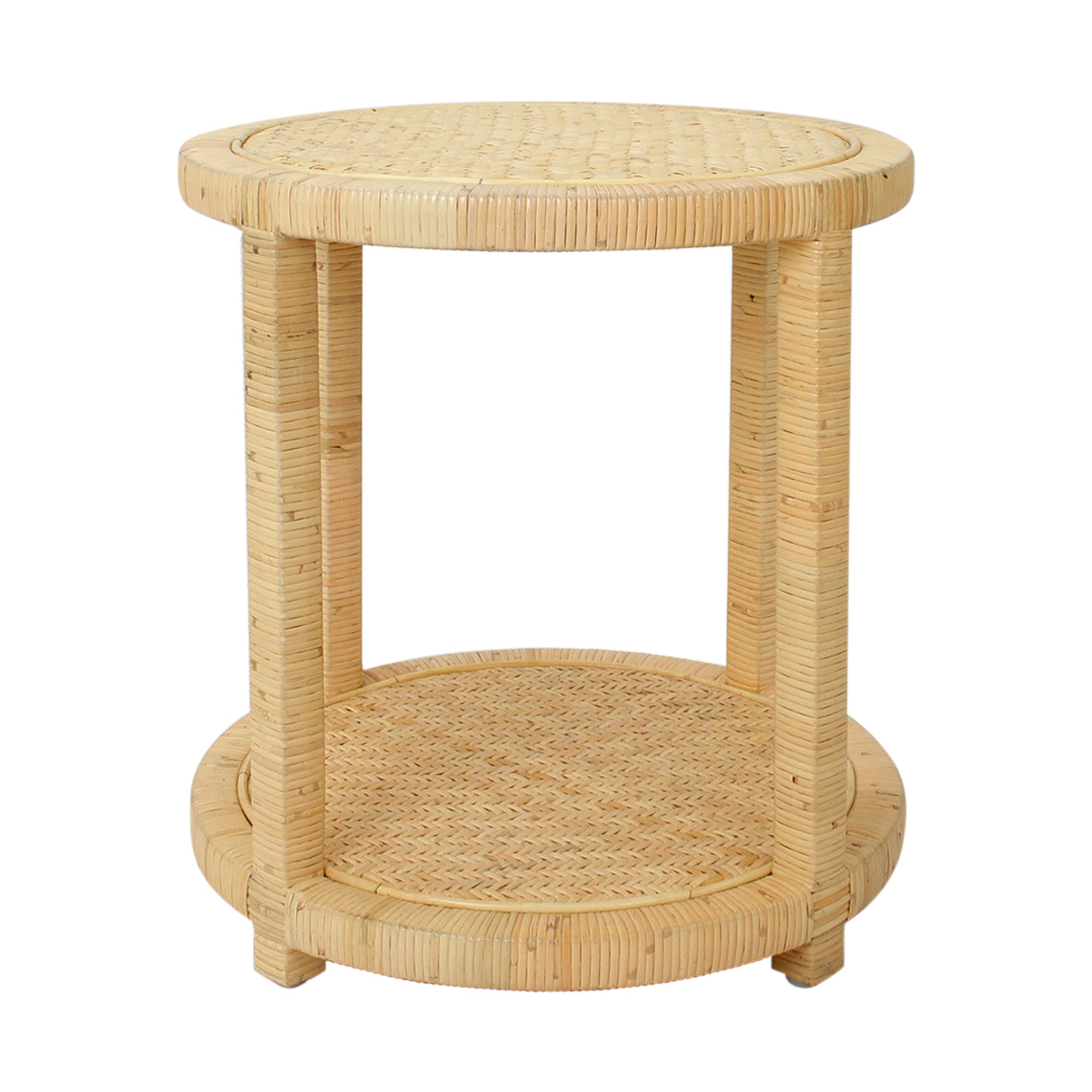 Round Natural Rattan Side Table With Shelf