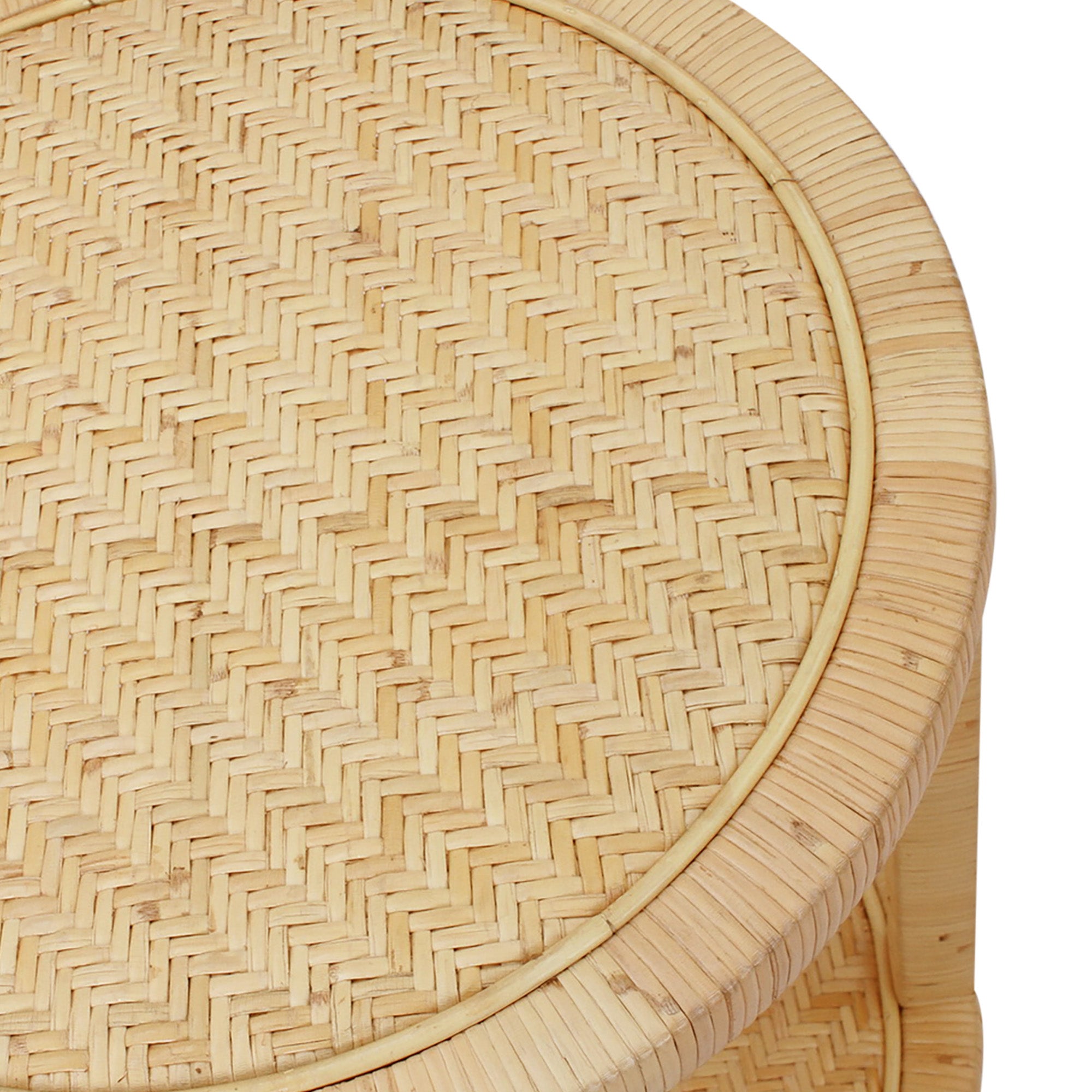 Round Natural Rattan Side Table With Shelf