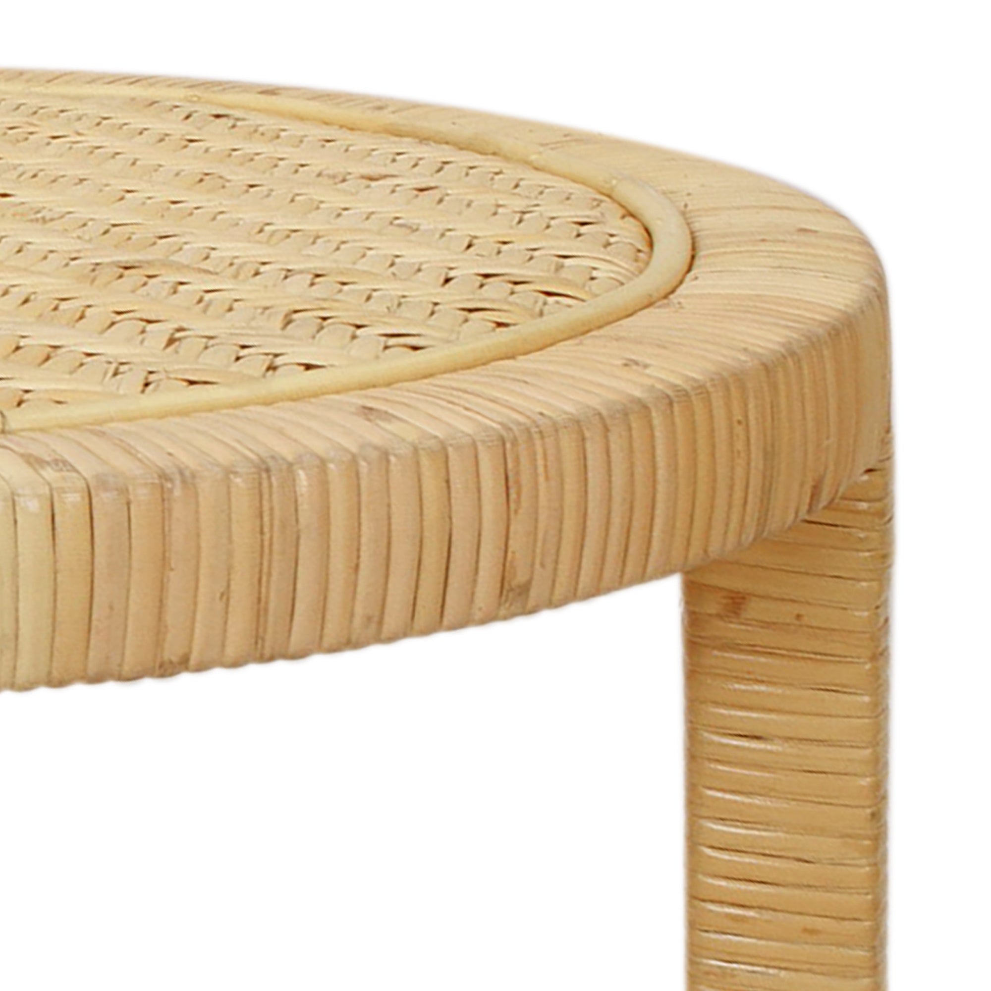 Round Natural Rattan Side Table With Shelf