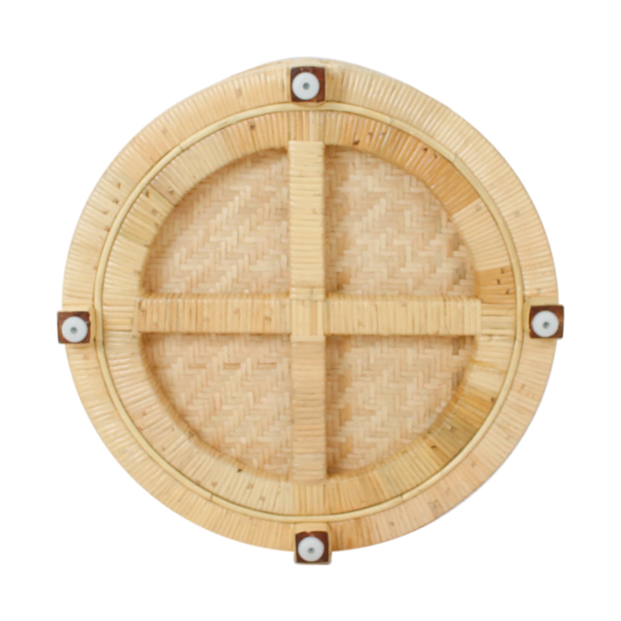 Round Natural Rattan Side Table With Shelf