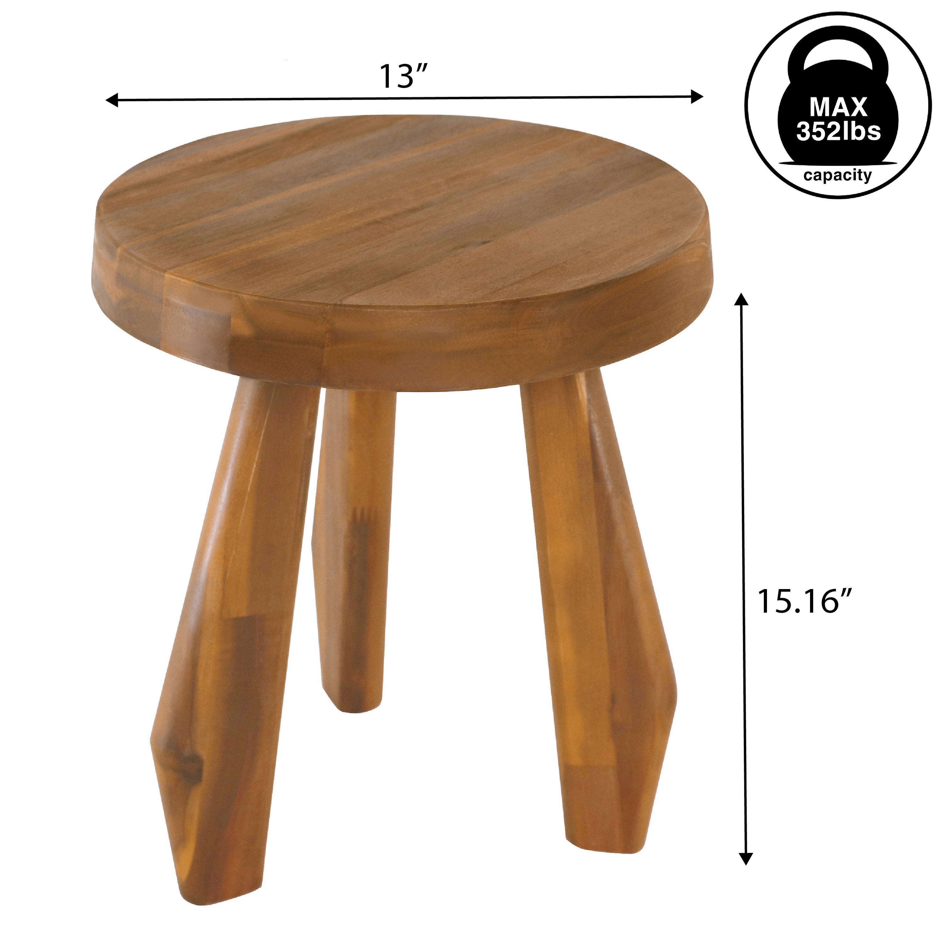 Terra Rustic Coastal Acacia Wood Tripod Round Accent Stool