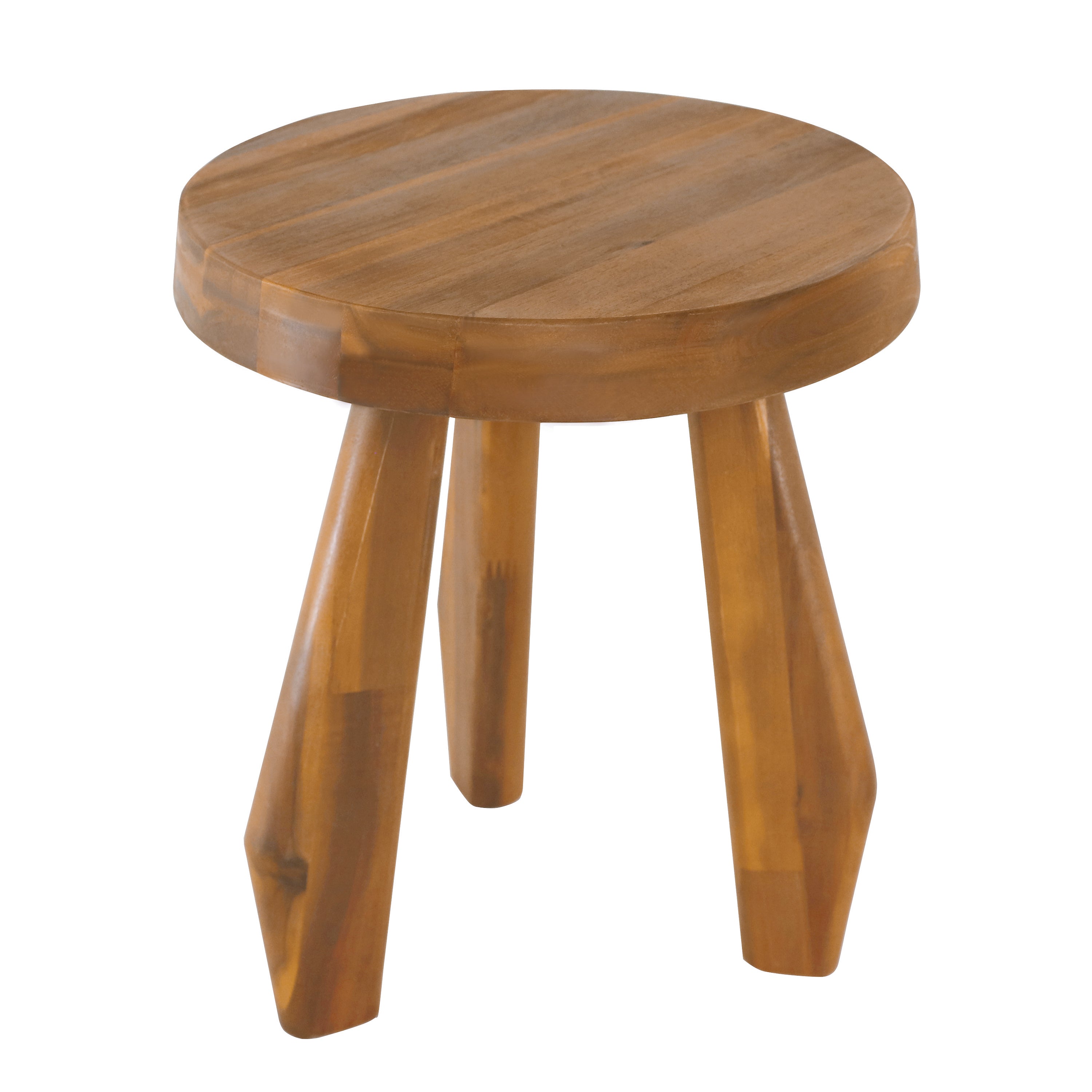Terra Rustic Coastal Acacia Wood Tripod Round Accent Stool
