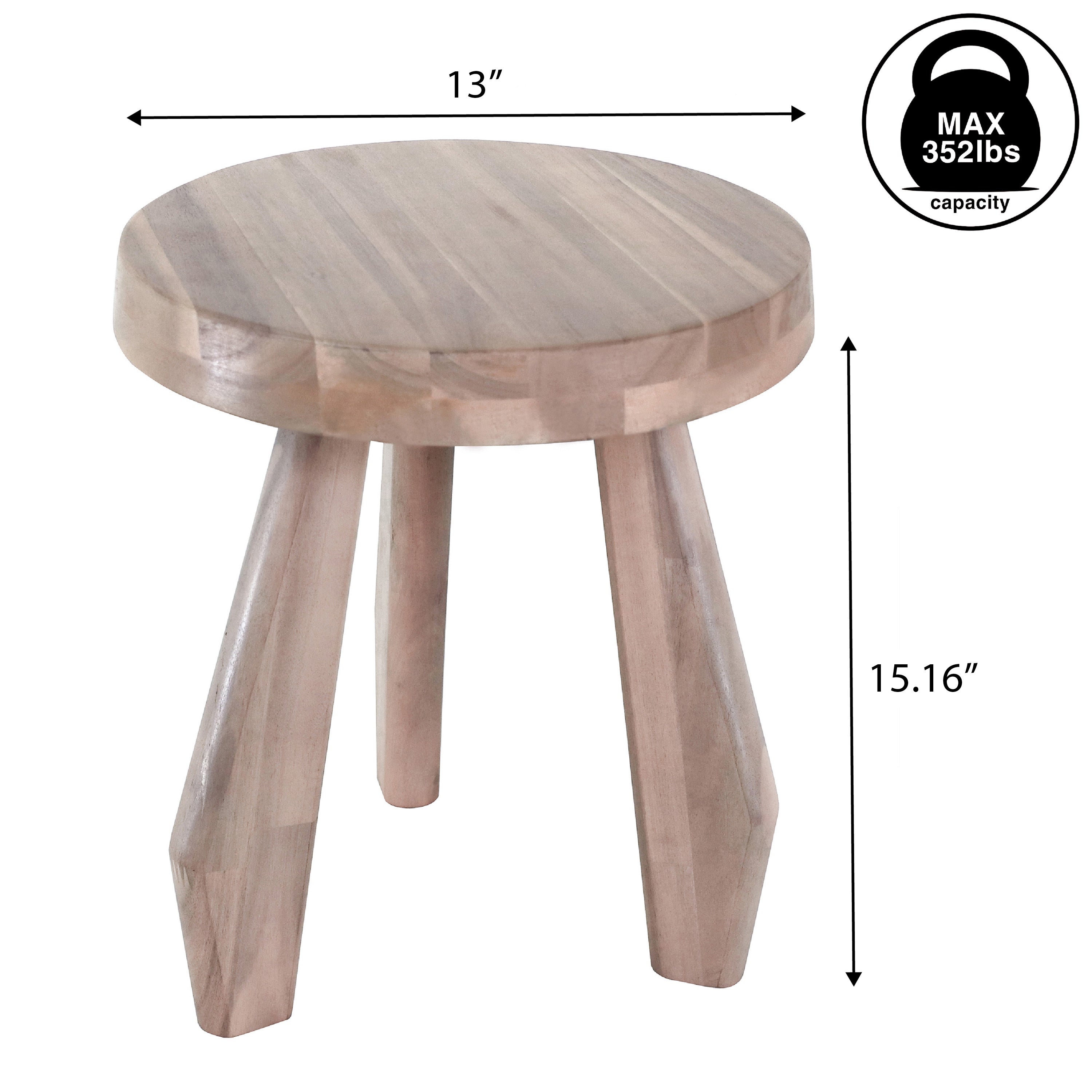 Terra Rustic Coastal Acacia Wood Tripod Round Accent Stool