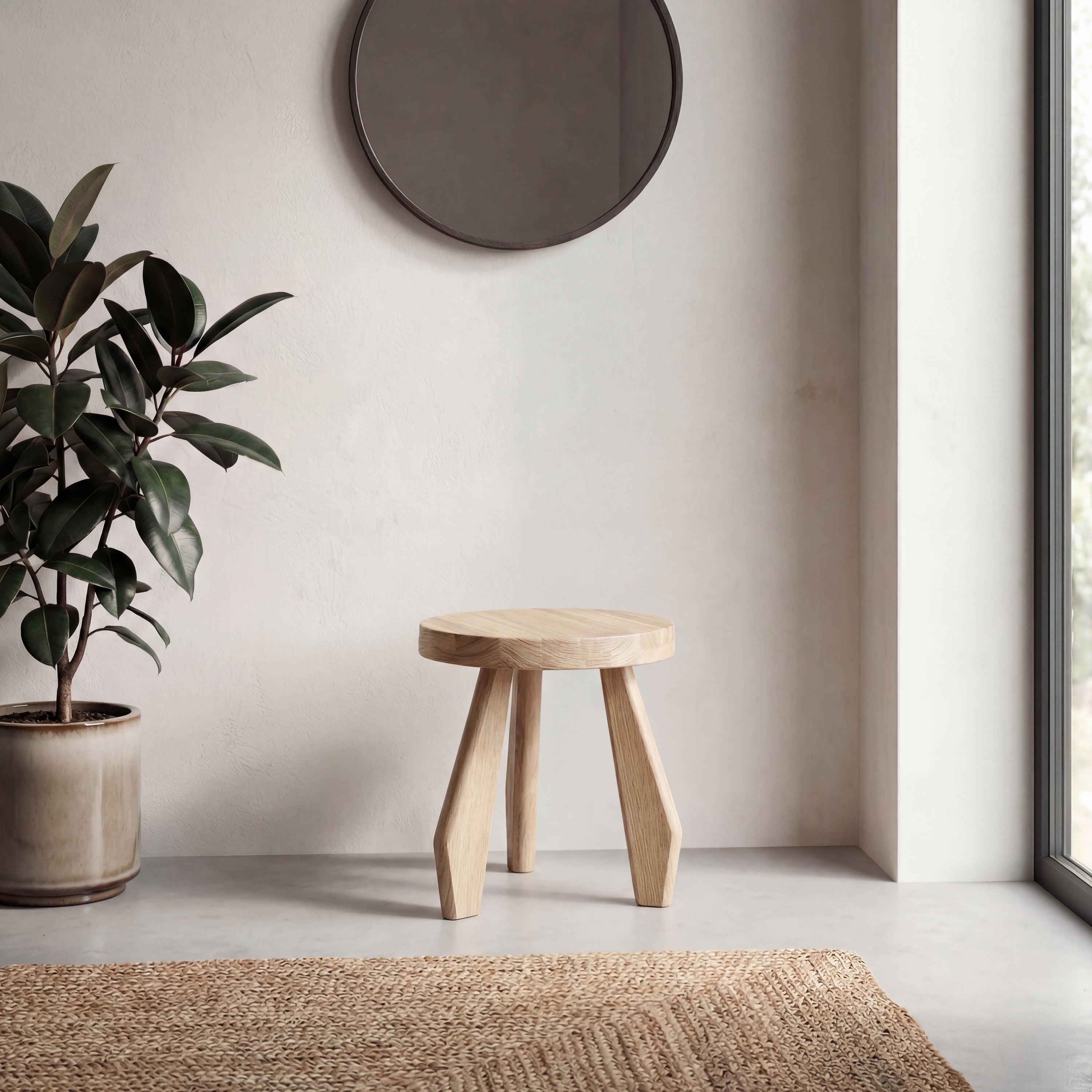 Terra Rustic Coastal Acacia Wood Tripod Round Accent Stool