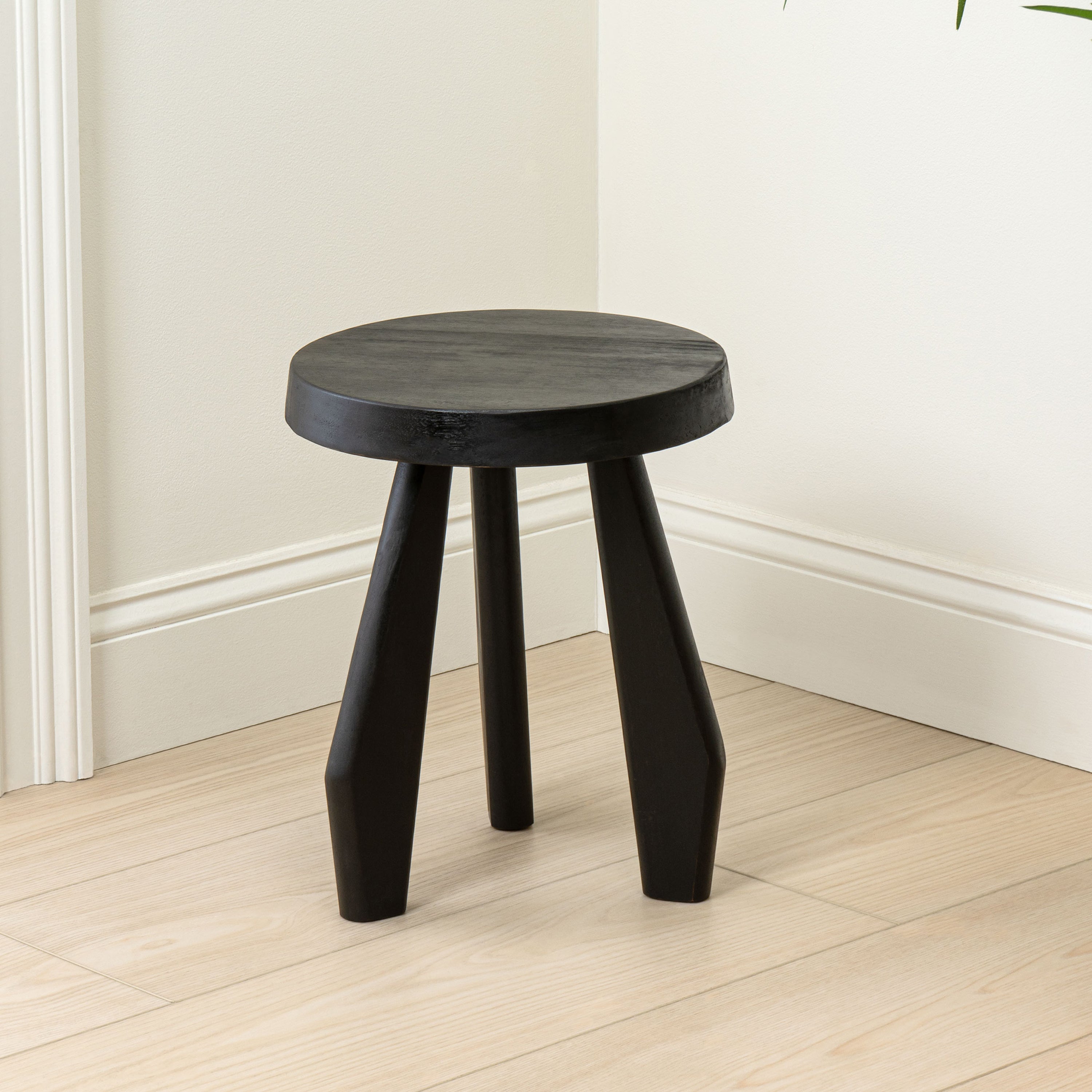 Terra Rustic Coastal Acacia Wood Tripod Round Accent Stool