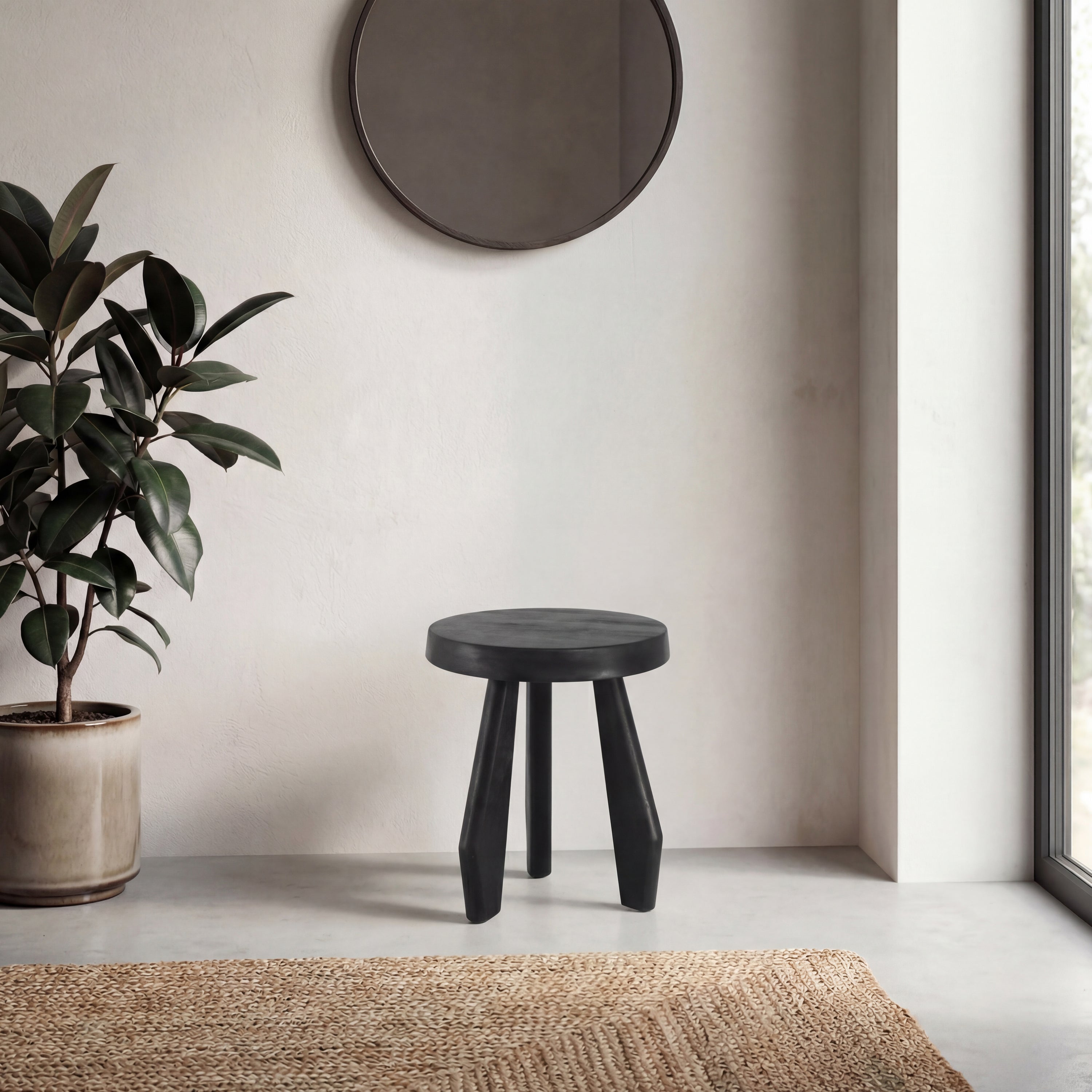 Terra Rustic Coastal Acacia Wood Tripod Round Accent Stool