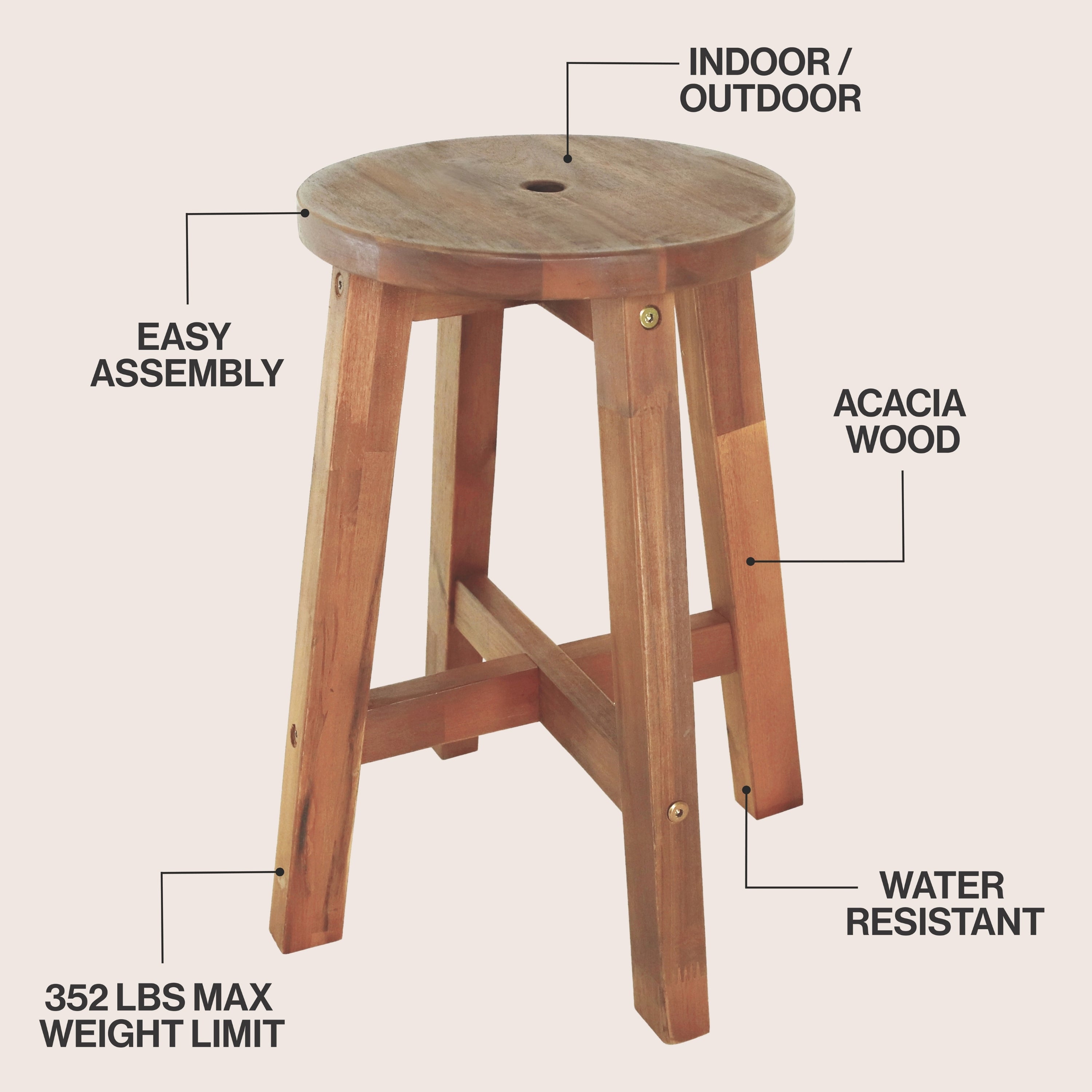 Grove Coastal Casual Acacia Wood Round Accent Stool