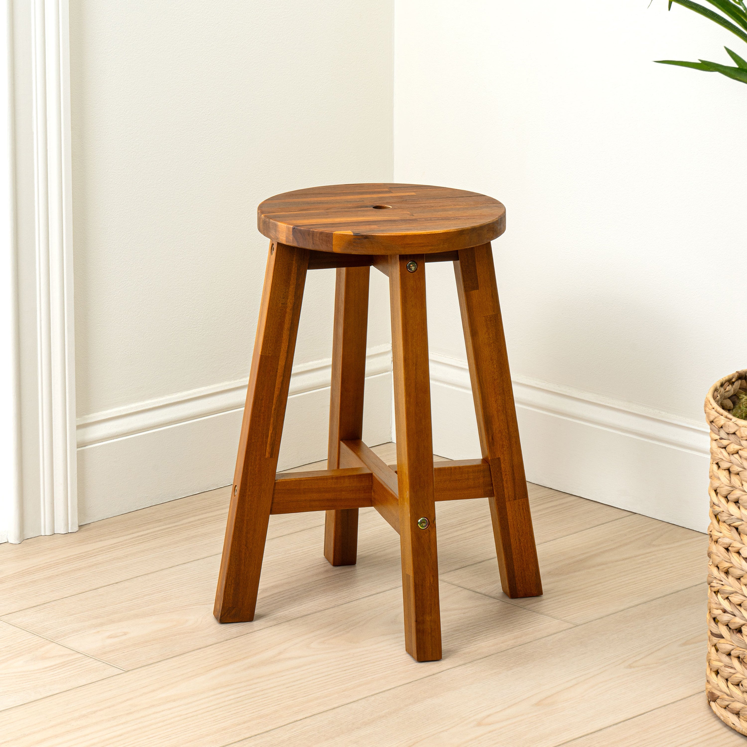 Grove Coastal Casual Acacia Wood Round Accent Stool