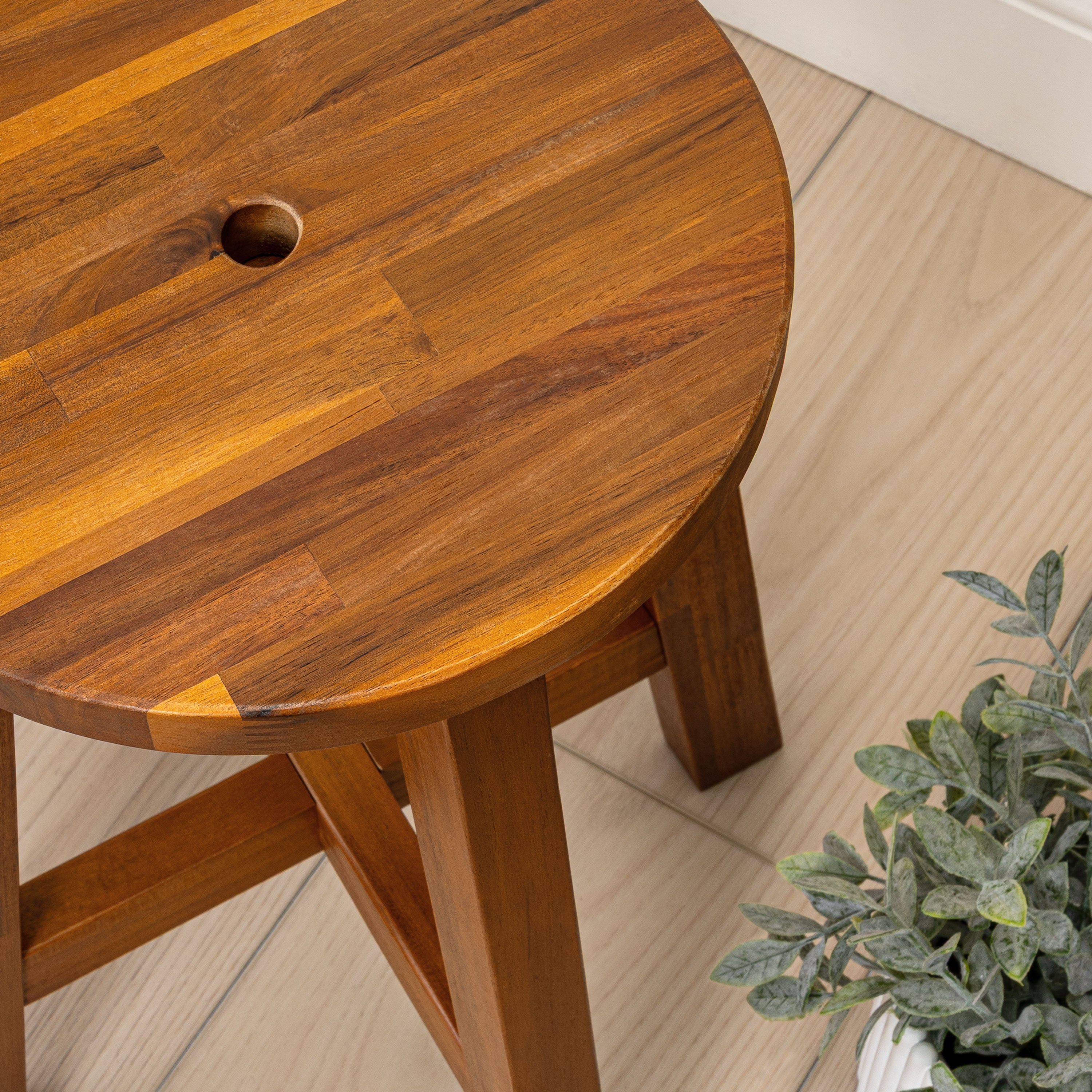 Grove Coastal Casual Acacia Wood Round Accent Stool