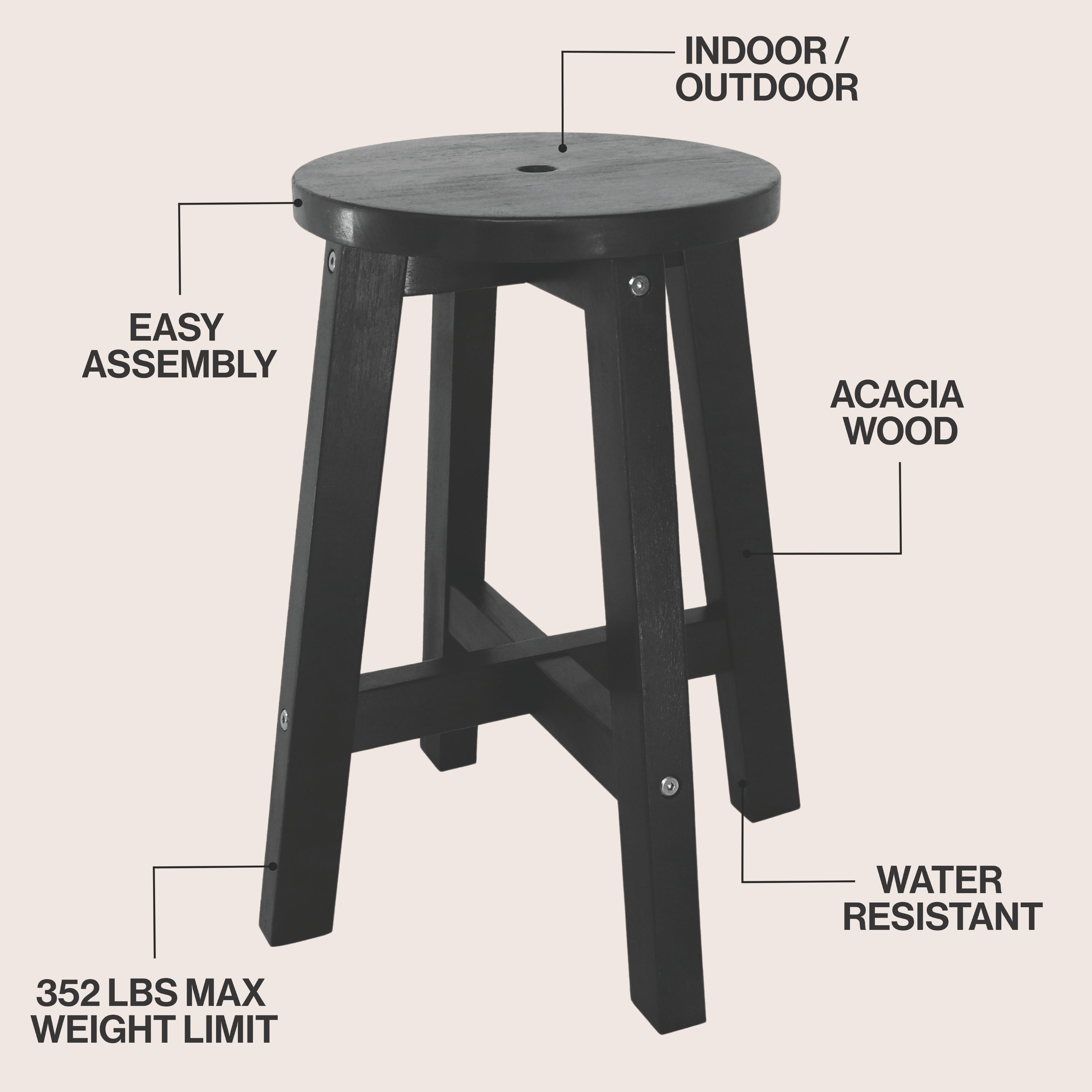 Grove Coastal Casual Acacia Wood Round Accent Stool