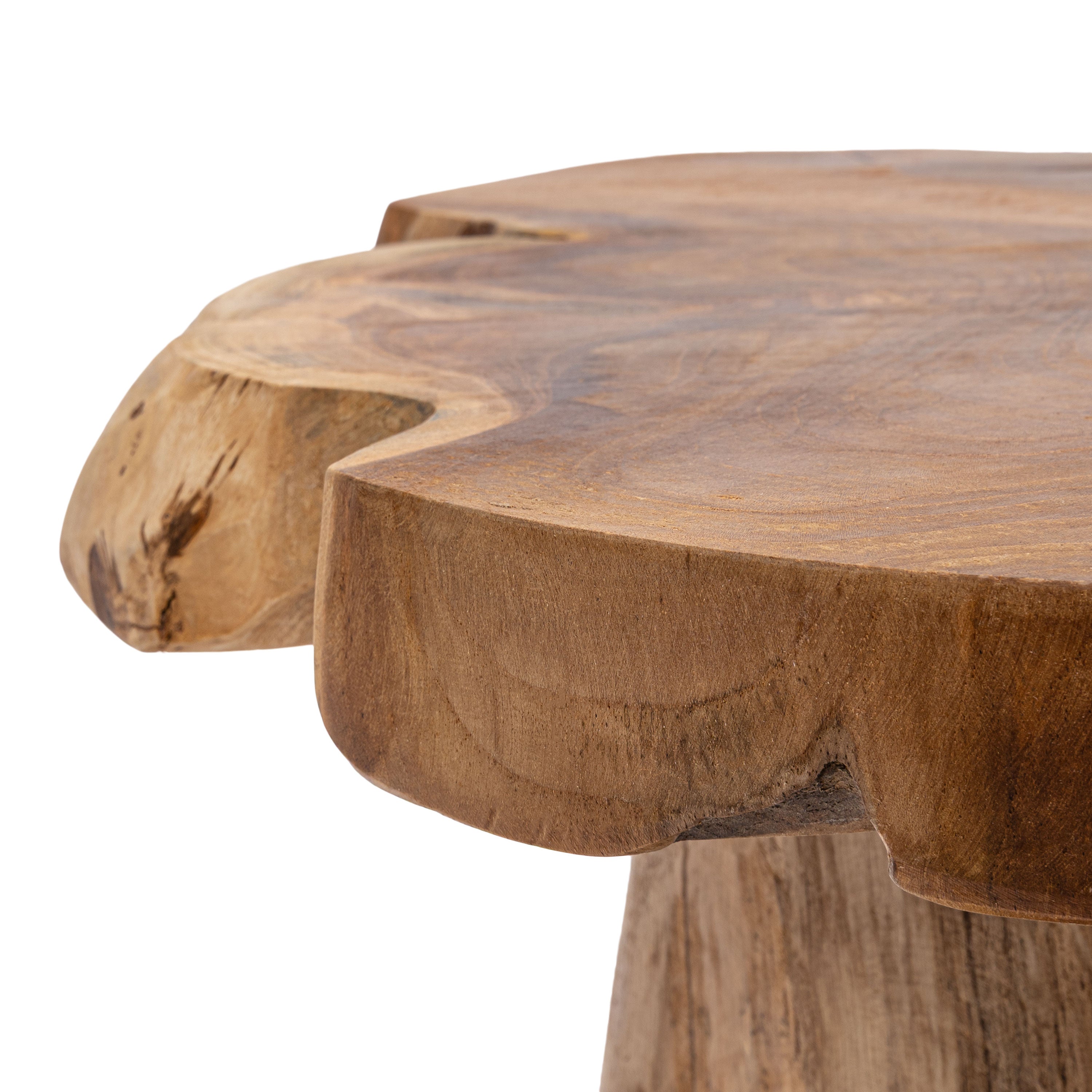 Amara Rustic Modern Handcrafted Live Edge Solid Teak Wood Stump Stool