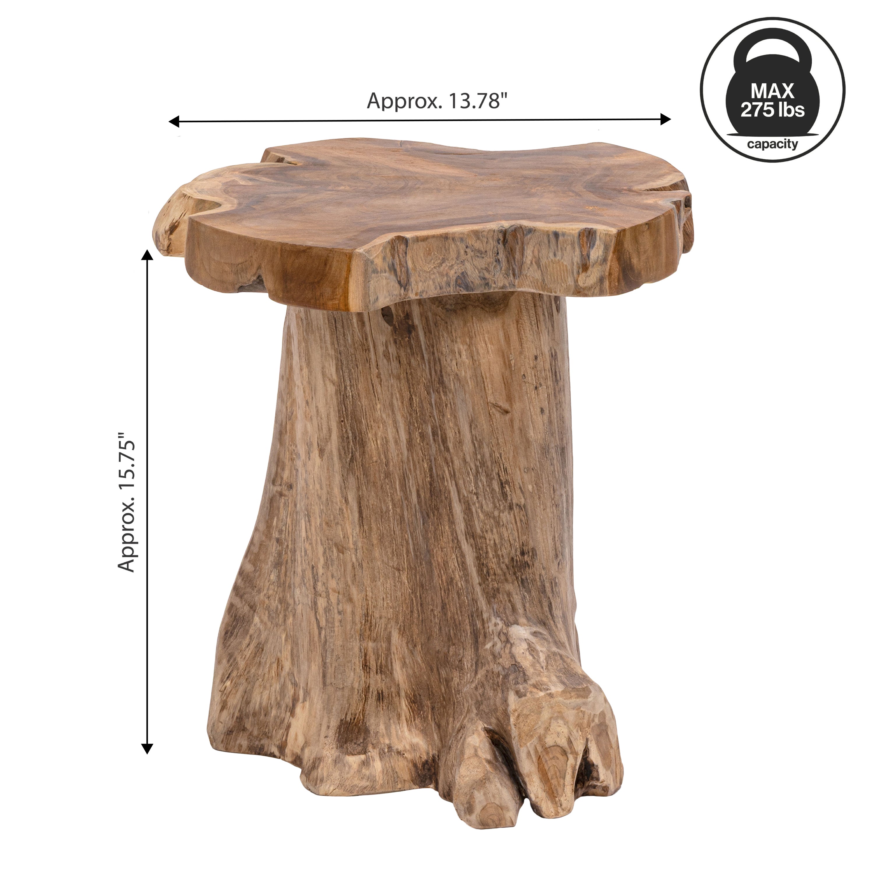 Amara Rustic Modern Handcrafted Live Edge Solid Teak Wood Stump Stool