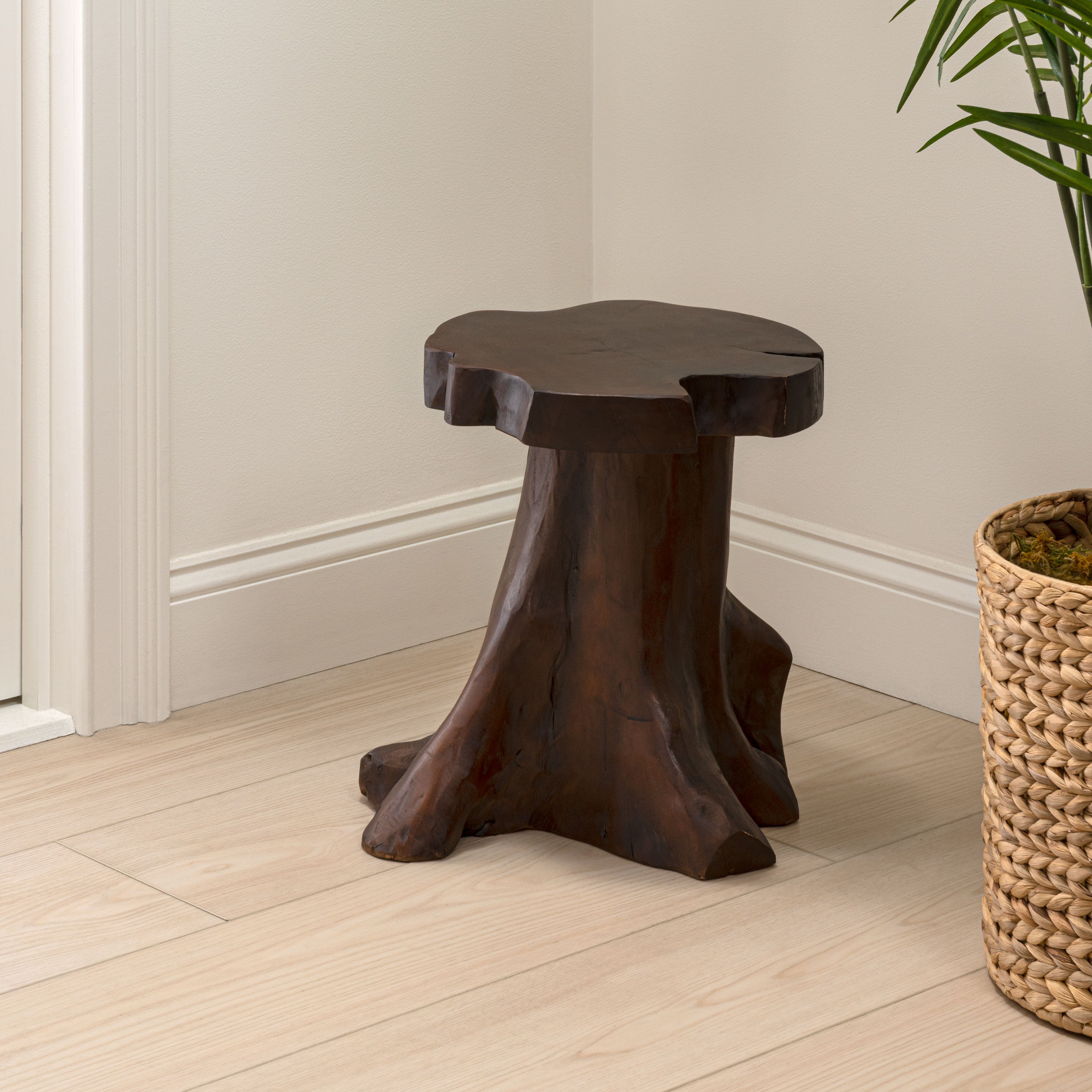 Amara Rustic Modern Handcrafted Live Edge Solid Teak Wood Stump Stool