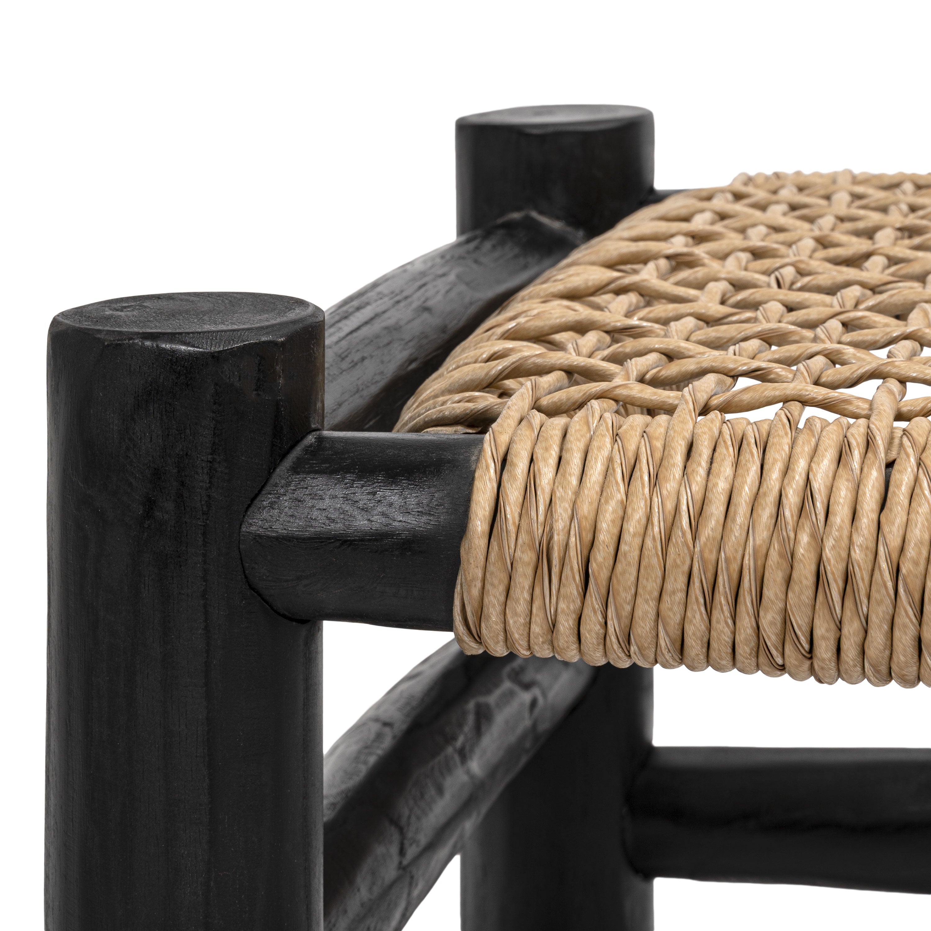 Chuck Coastal Bohemian Handcrafted Indoor/Outdoor Teak Wood Accent Stool with Woven Seat