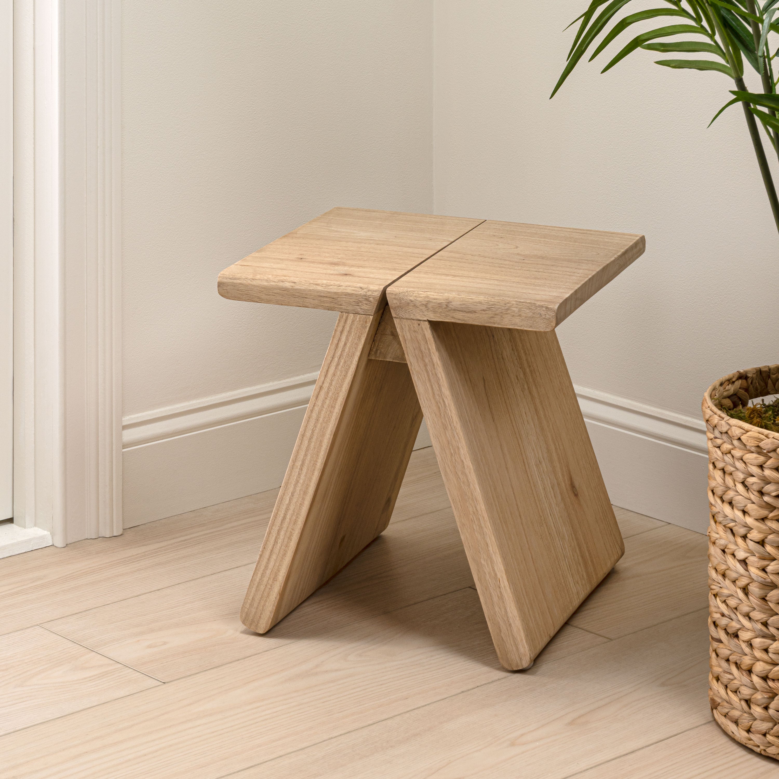 Jack Rustic Scandinavian Handcrafted Solid Mindi Wood Sculptural Base Accent Stool