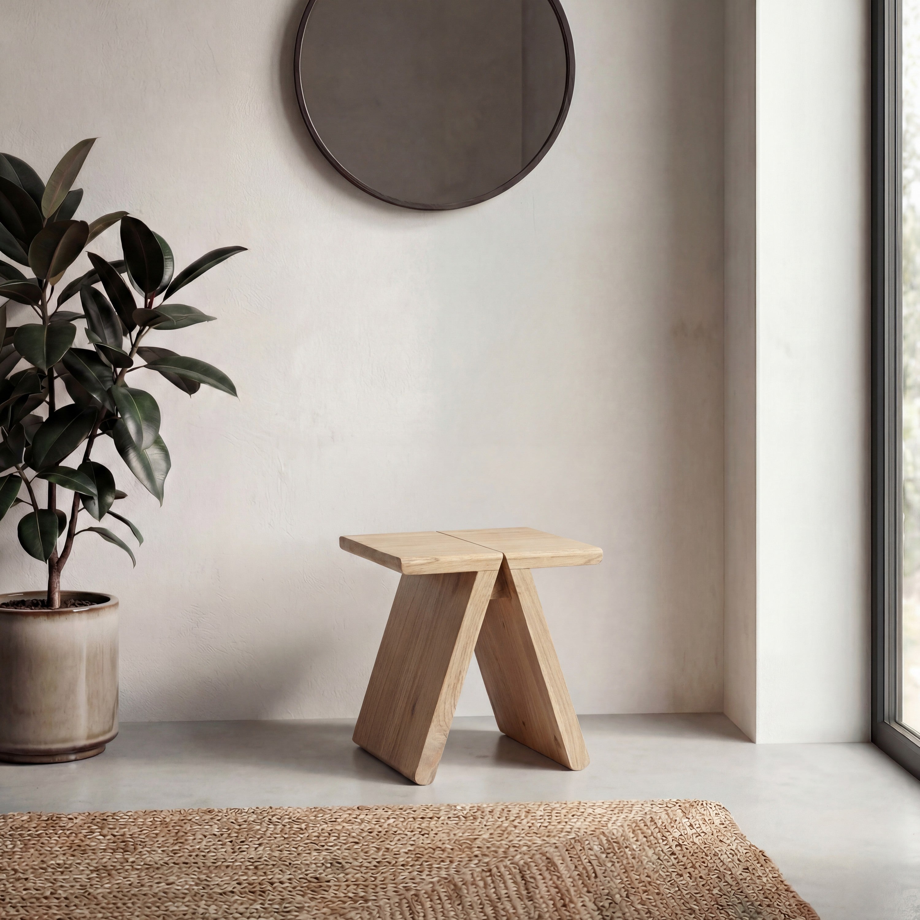 Jack Rustic Scandinavian Handcrafted Solid Mindi Wood Sculptural Base Accent Stool