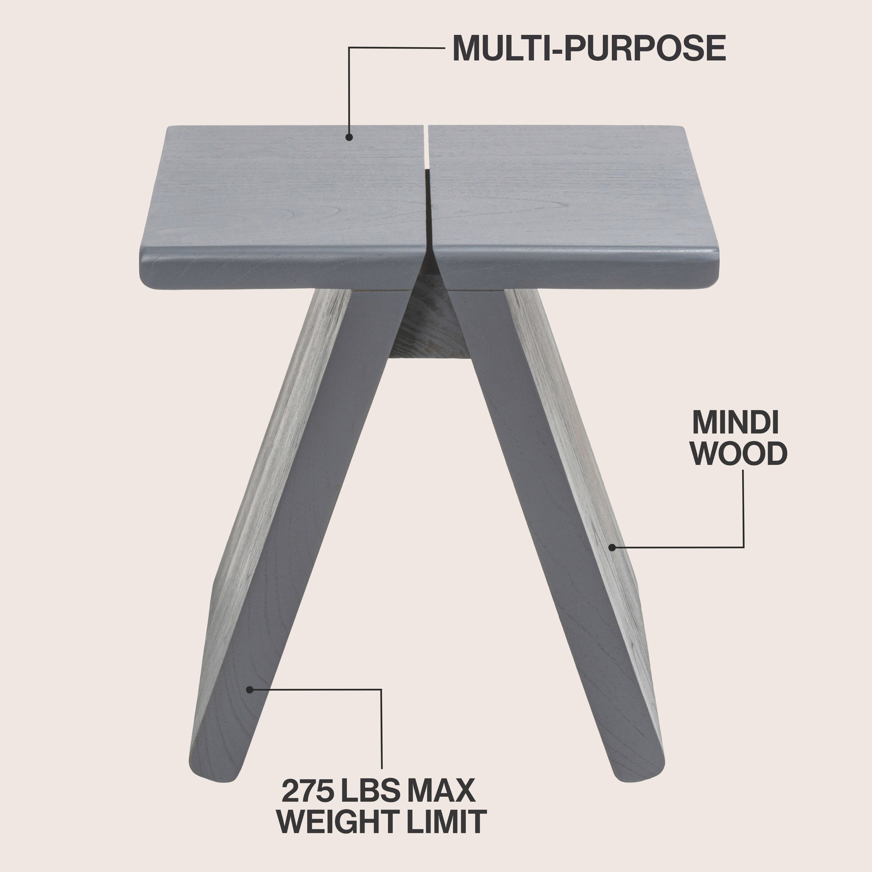 Jack Rustic Scandinavian Handcrafted Solid Mindi Wood Sculptural Base Accent Stool