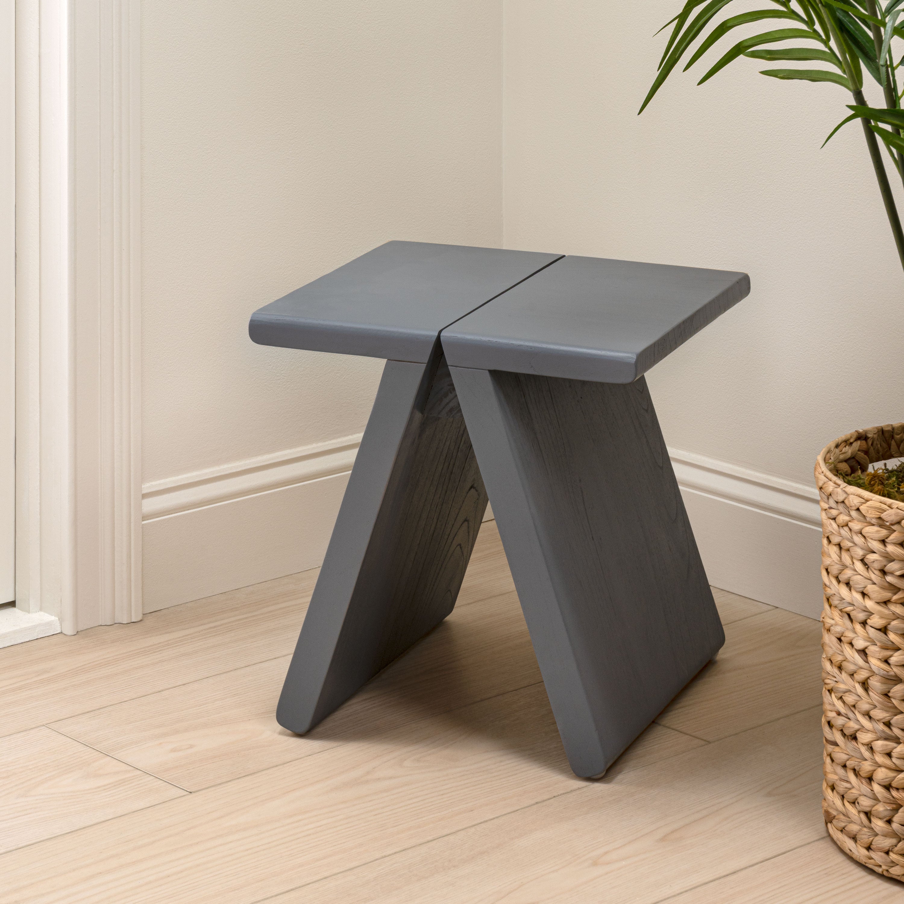 Jack Rustic Scandinavian Handcrafted Solid Mindi Wood Sculptural Base Accent Stool