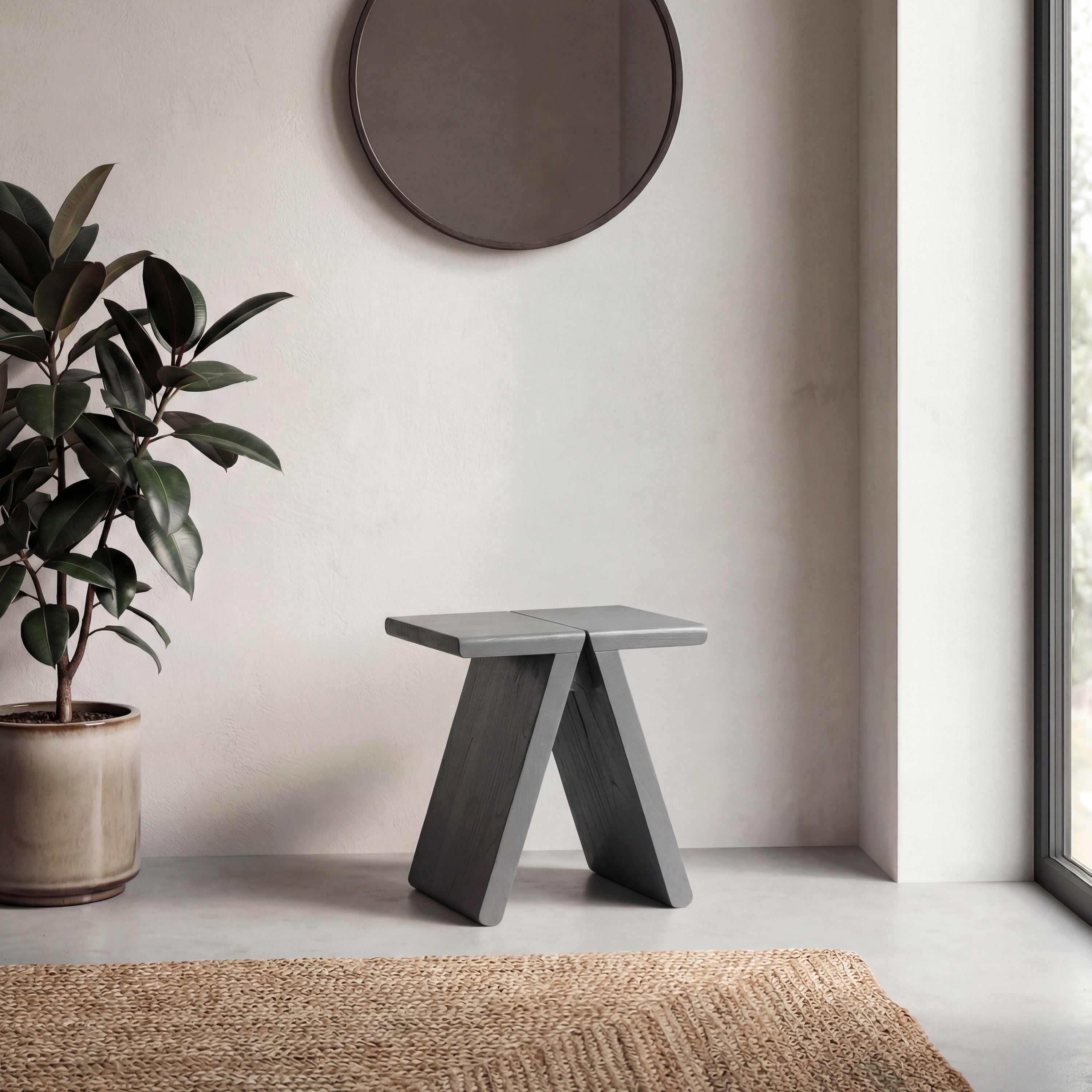 Jack Rustic Scandinavian Handcrafted Solid Mindi Wood Sculptural Base Accent Stool