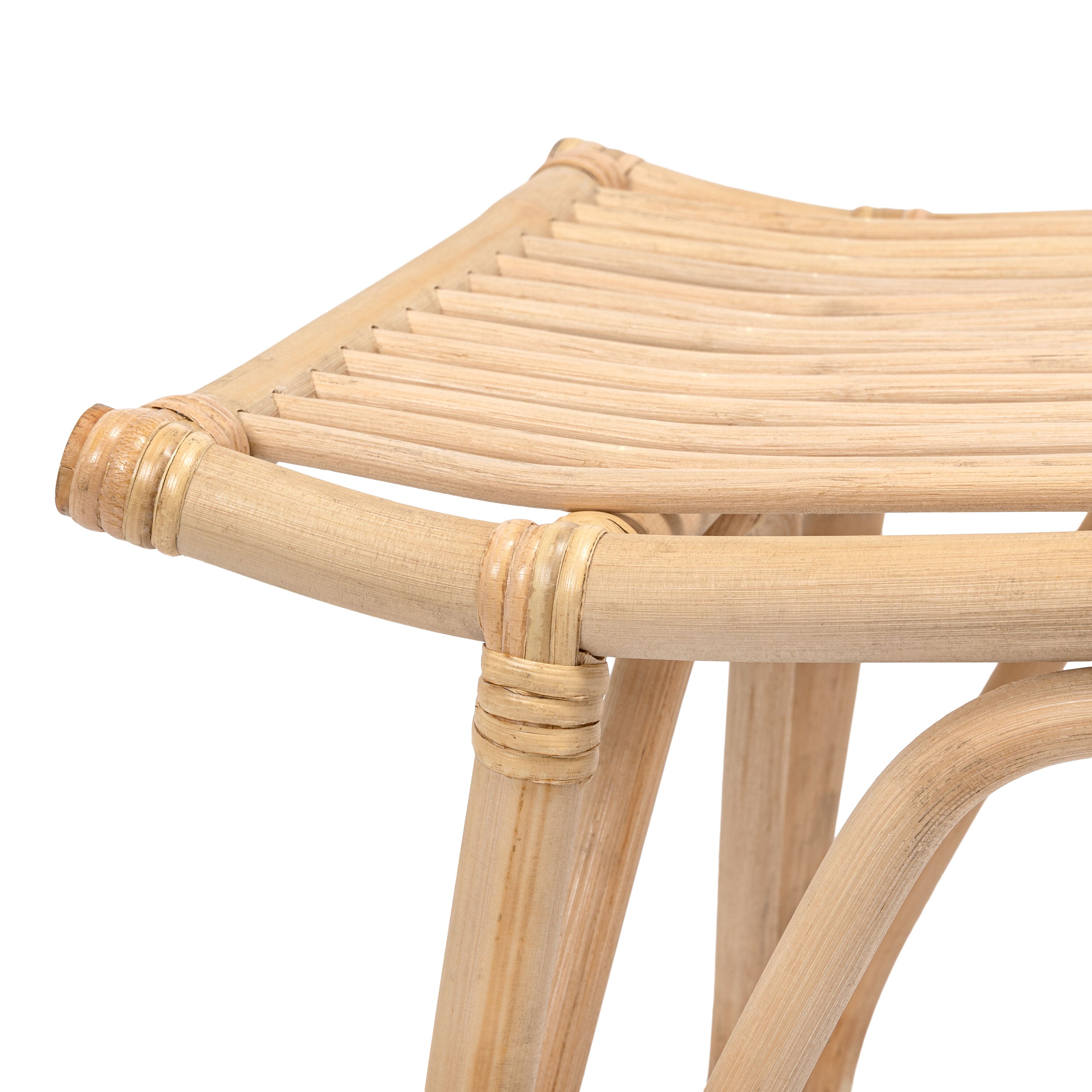 Gabriel Modern Bohemian Handcrafted Rattan/Teak Wood Curved Seat Accent Stool