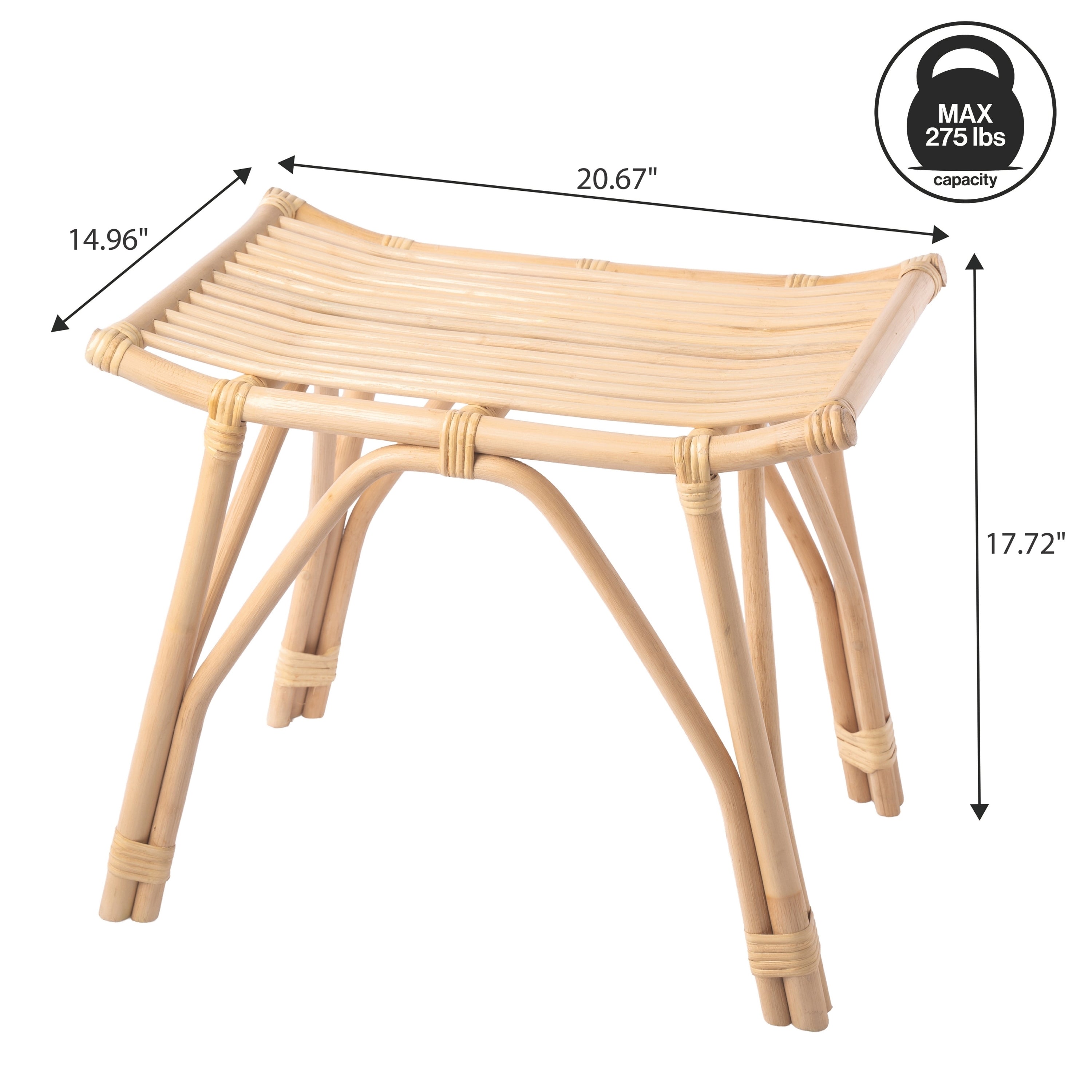 Gabriel Modern Bohemian Handcrafted Rattan/Teak Wood Curved Seat Accent Stool