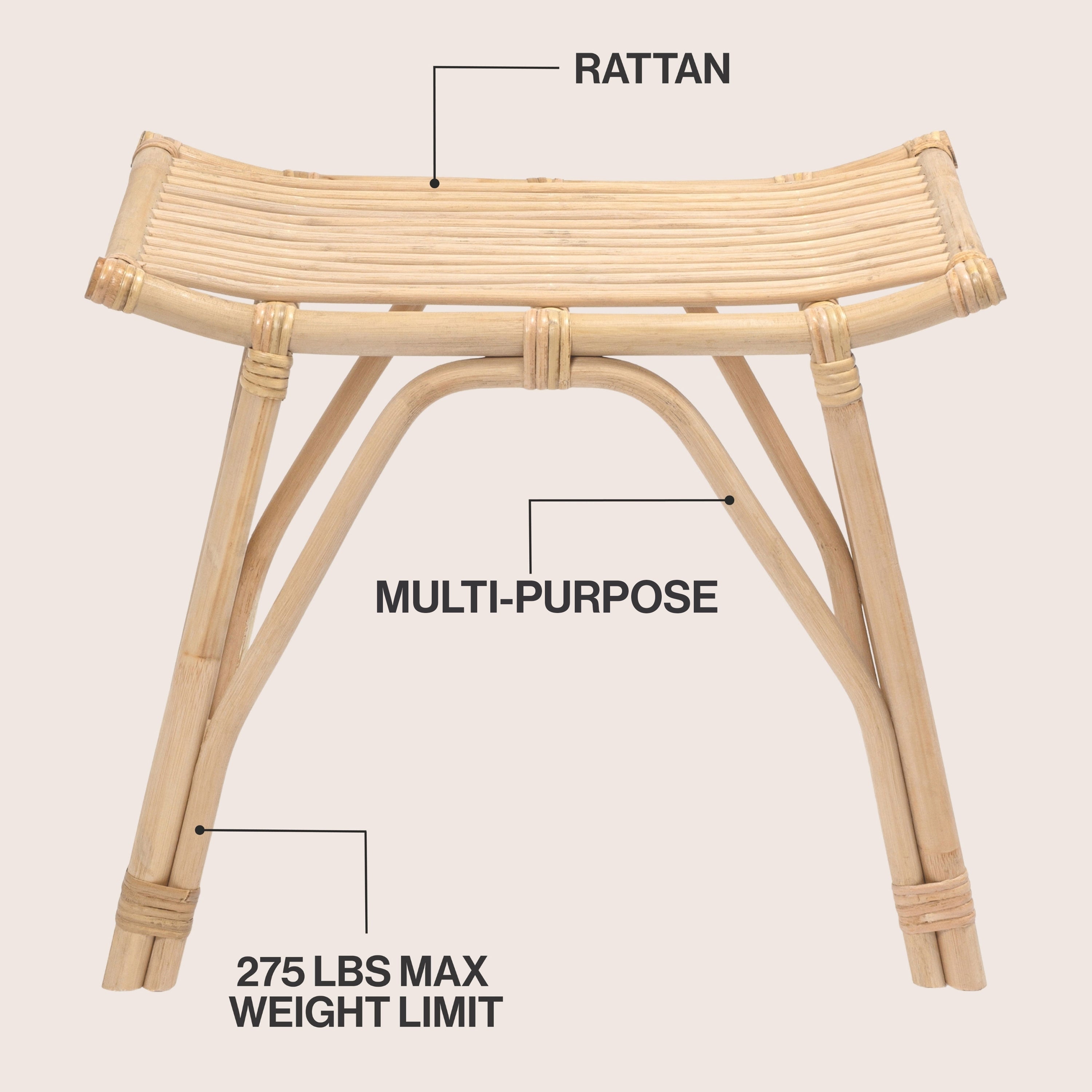 Gabriel Modern Bohemian Handcrafted Rattan/Teak Wood Curved Seat Accent Stool