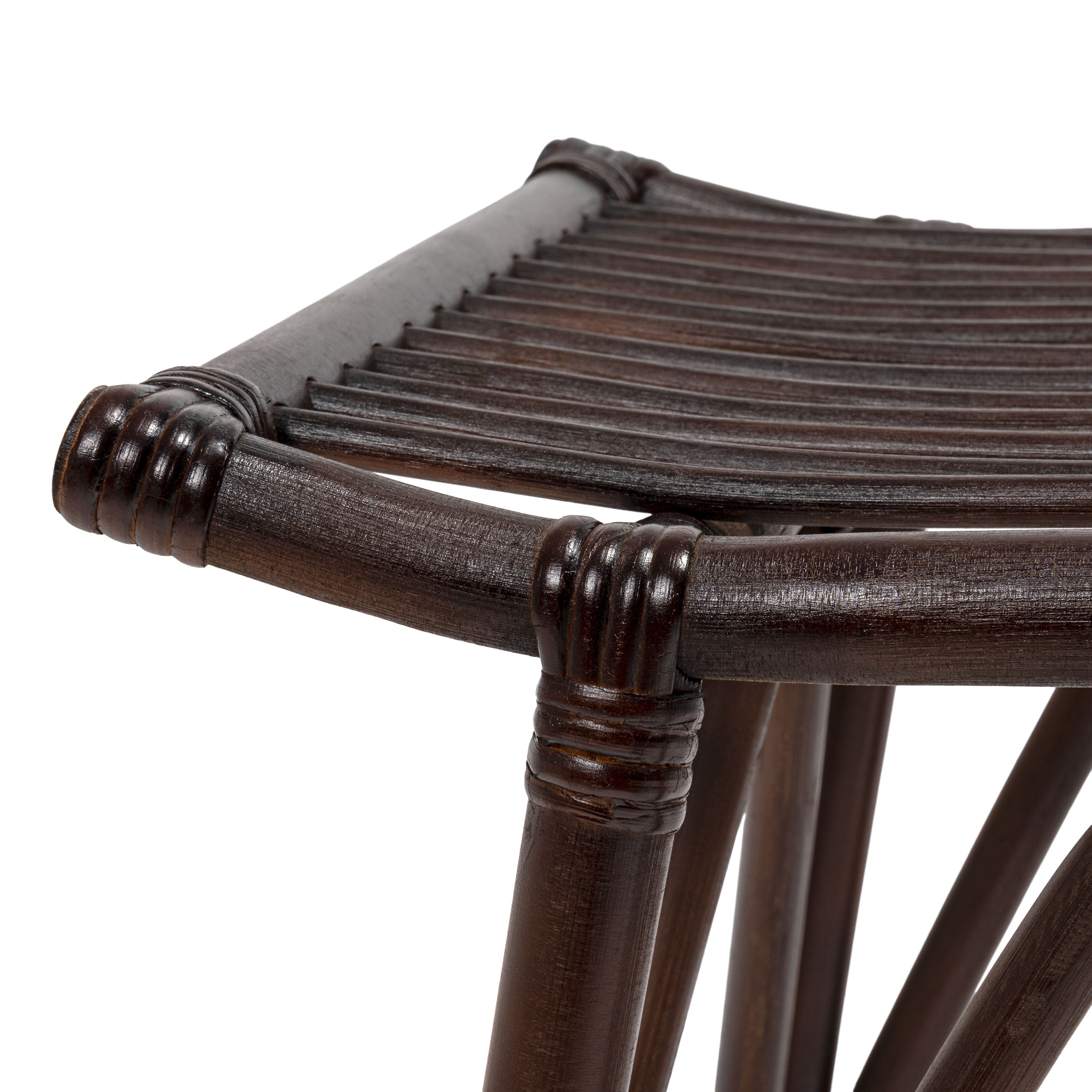 Gabriel Modern Bohemian Handcrafted Rattan/Teak Wood Curved Seat Accent Stool