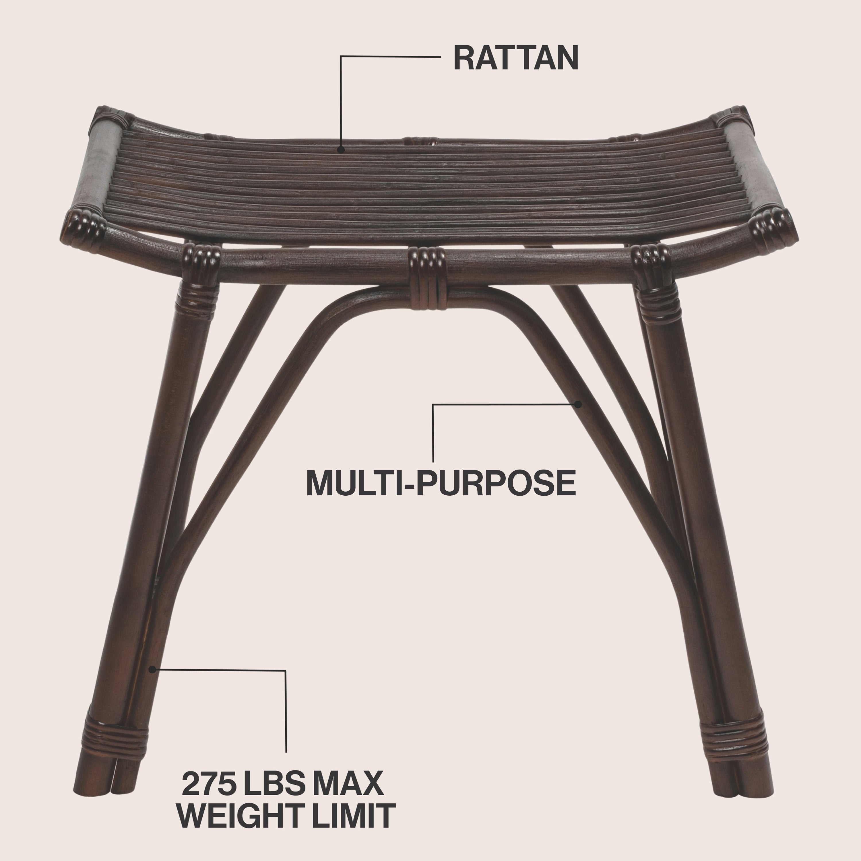 Gabriel Modern Bohemian Handcrafted Rattan/Teak Wood Curved Seat Accent Stool