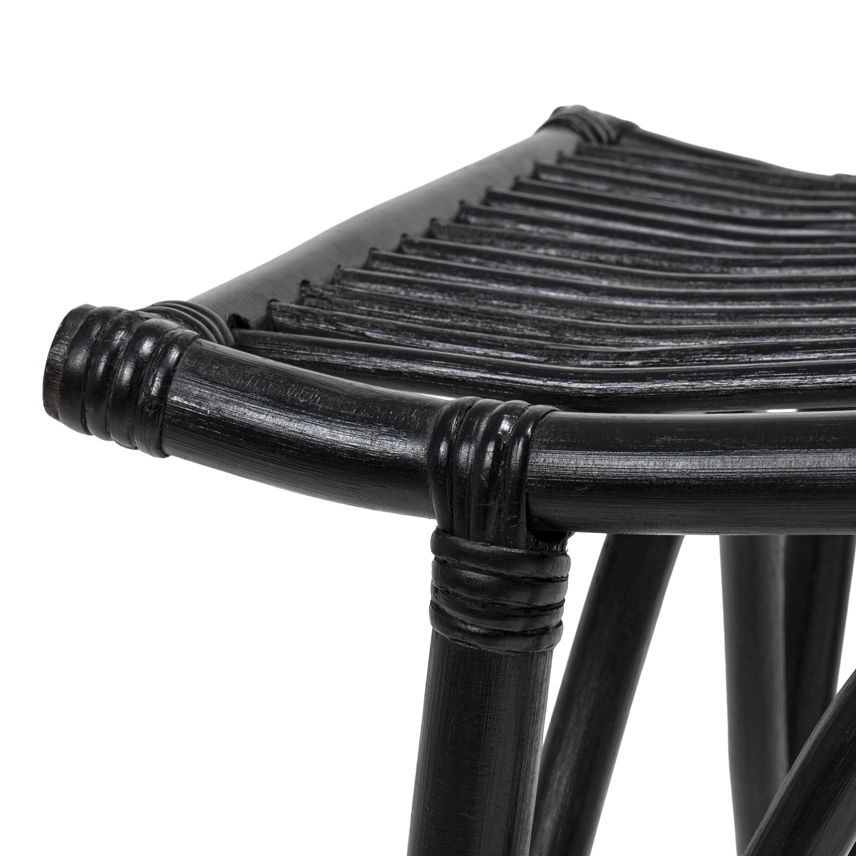 Gabriel Modern Bohemian Handcrafted Rattan/Teak Wood Curved Seat Accent Stool