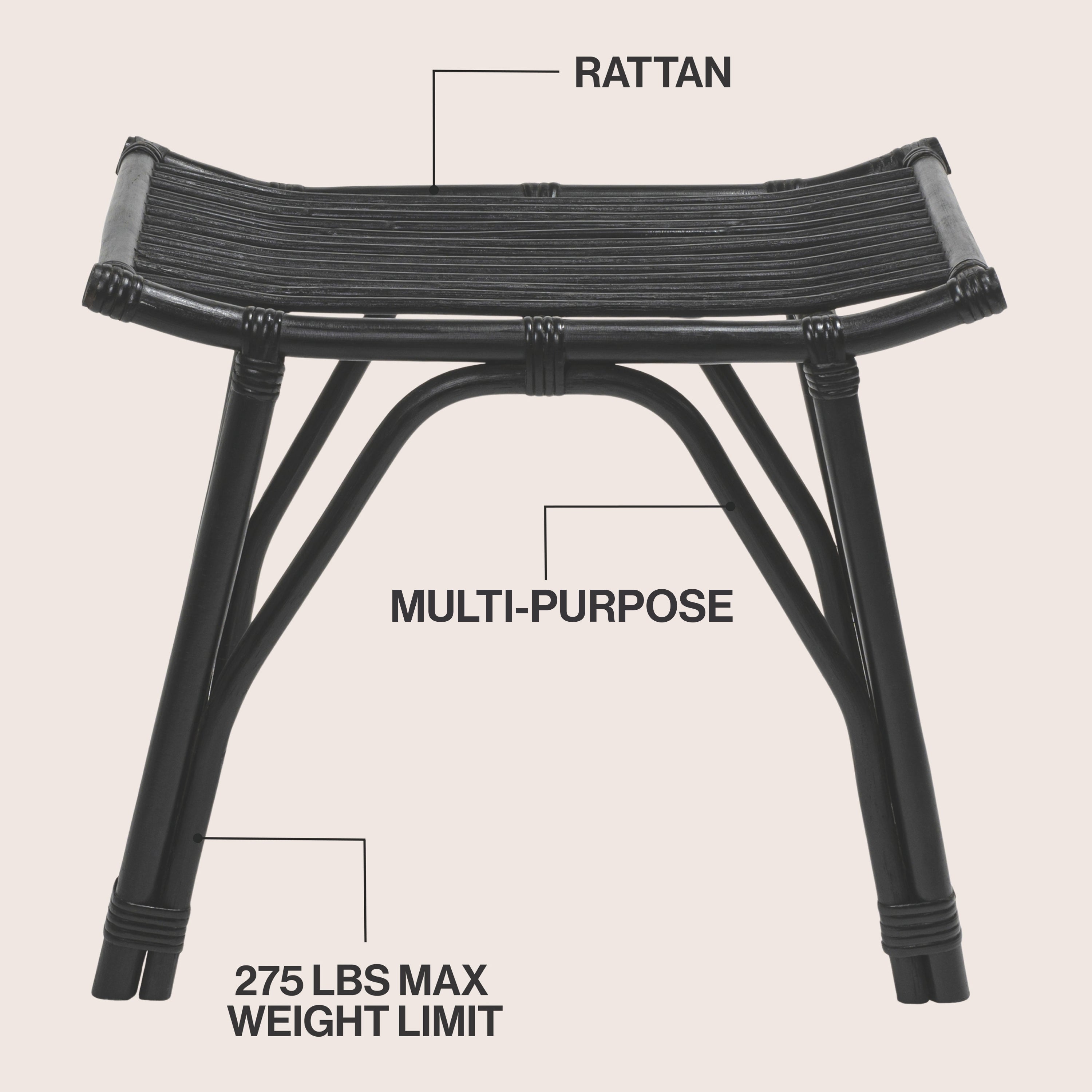 Gabriel Modern Bohemian Handcrafted Rattan/Teak Wood Curved Seat Accent Stool