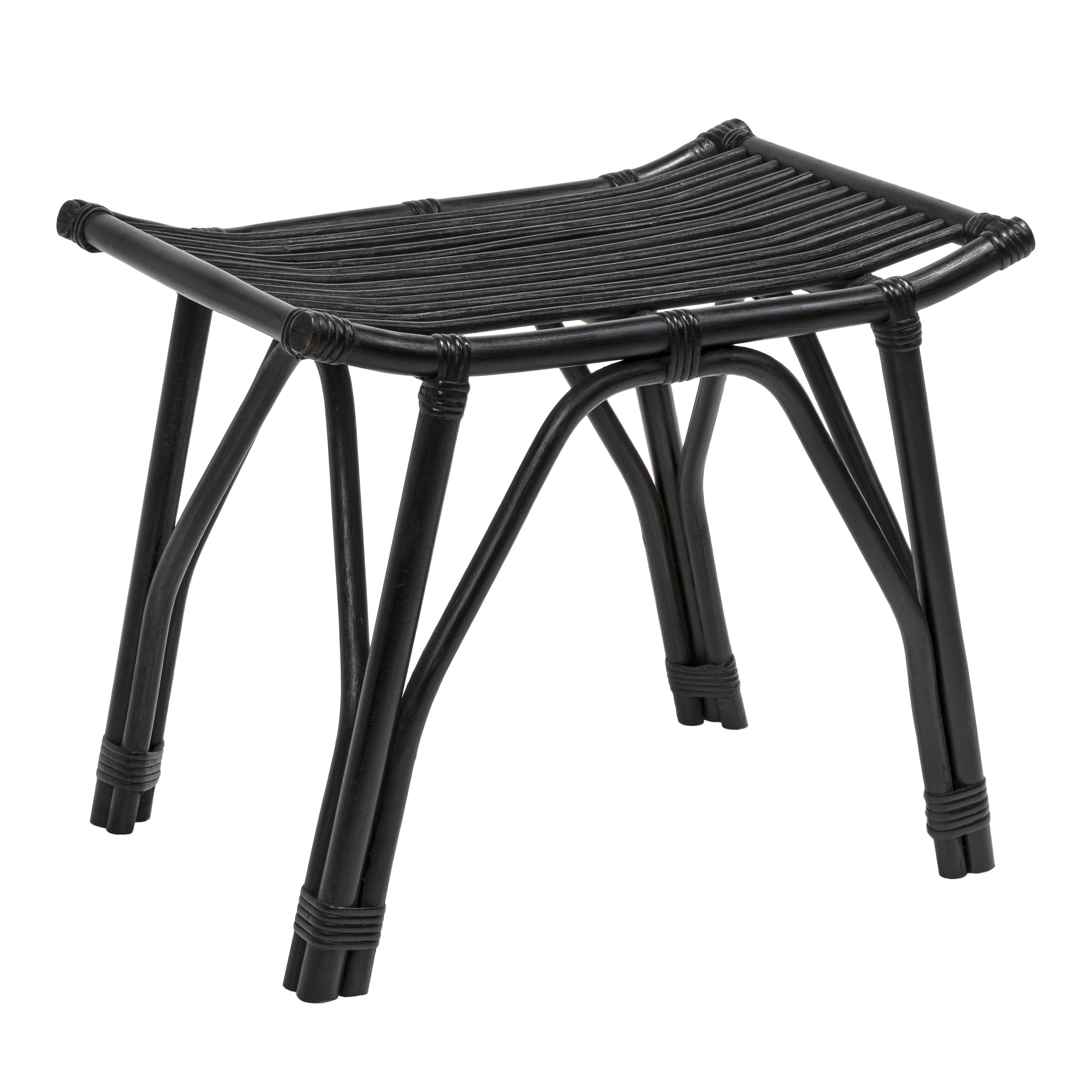 Gabriel Modern Bohemian Handcrafted Rattan/Teak Wood Curved Seat Accent Stool