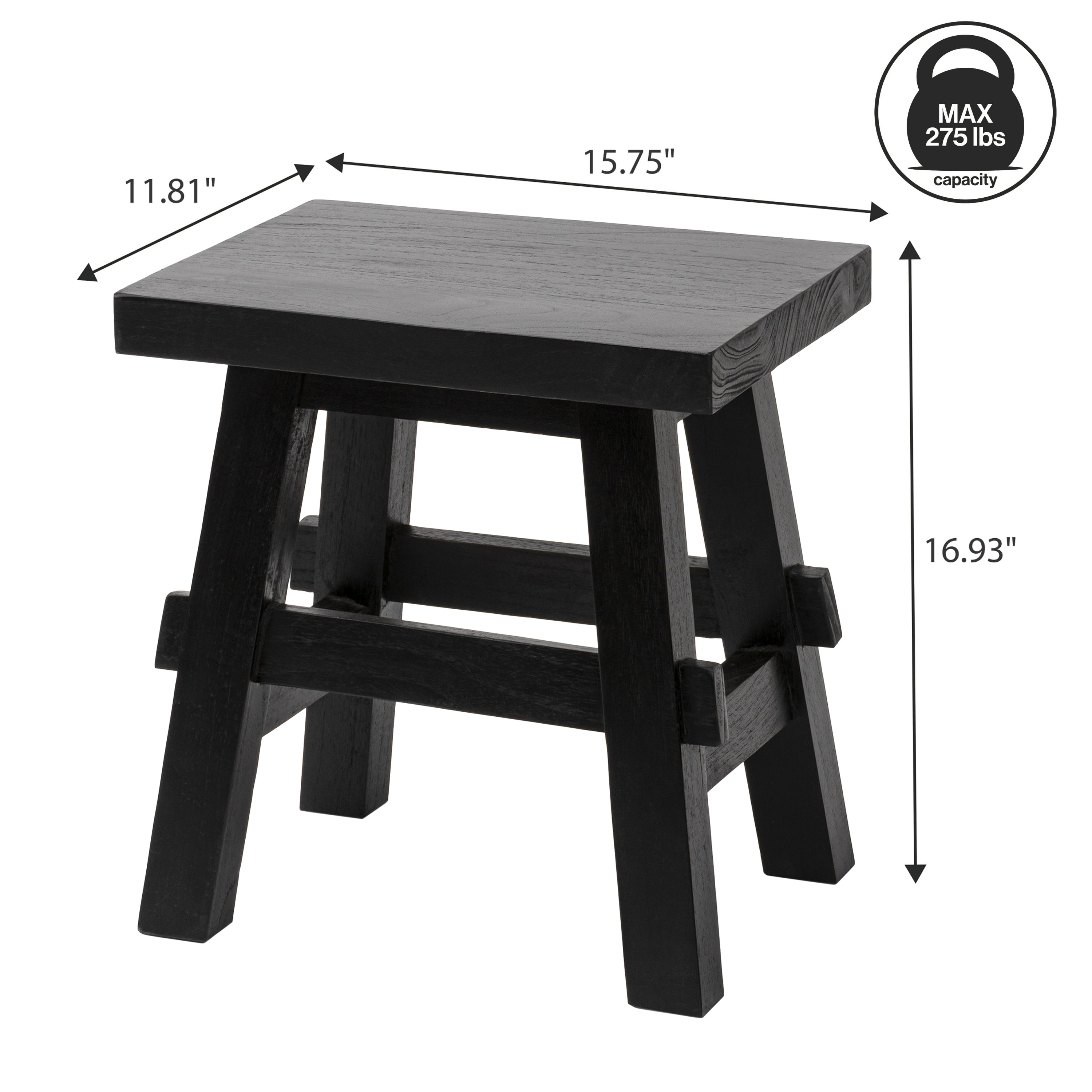 Revine Rustic Farmhouse Solid Mindi Wood Handcrafted Accent Stool