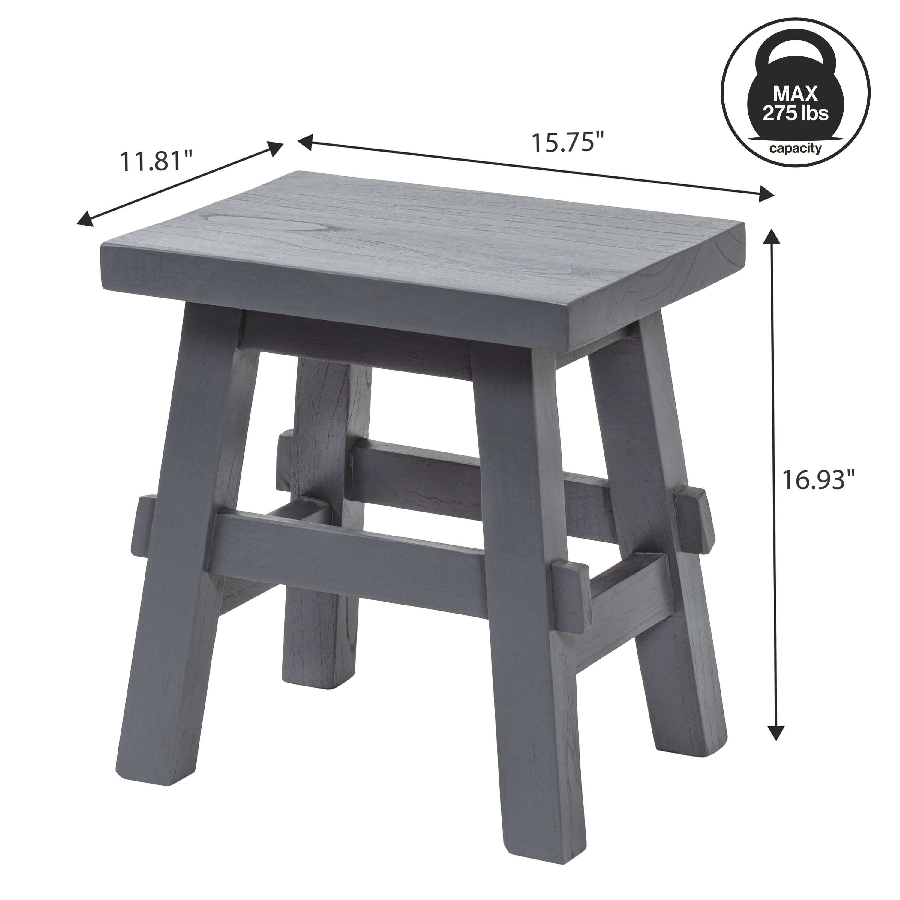 Revine Rustic Farmhouse Solid Mindi Wood Handcrafted Accent Stool