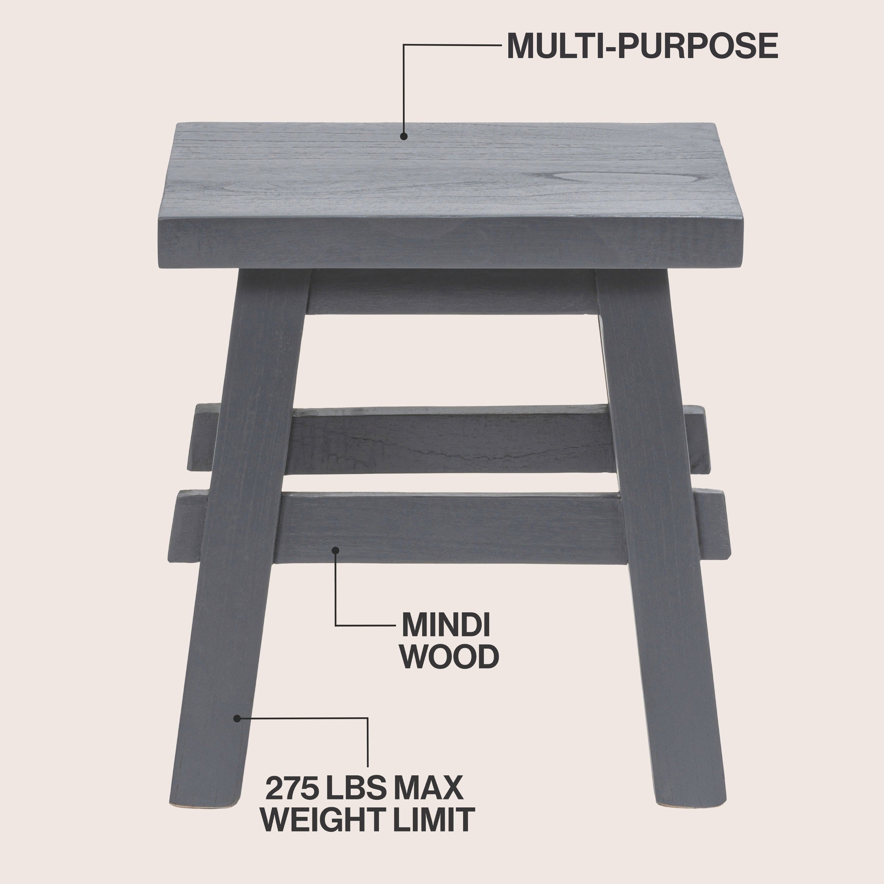 Revine Rustic Farmhouse Solid Mindi Wood Handcrafted Accent Stool