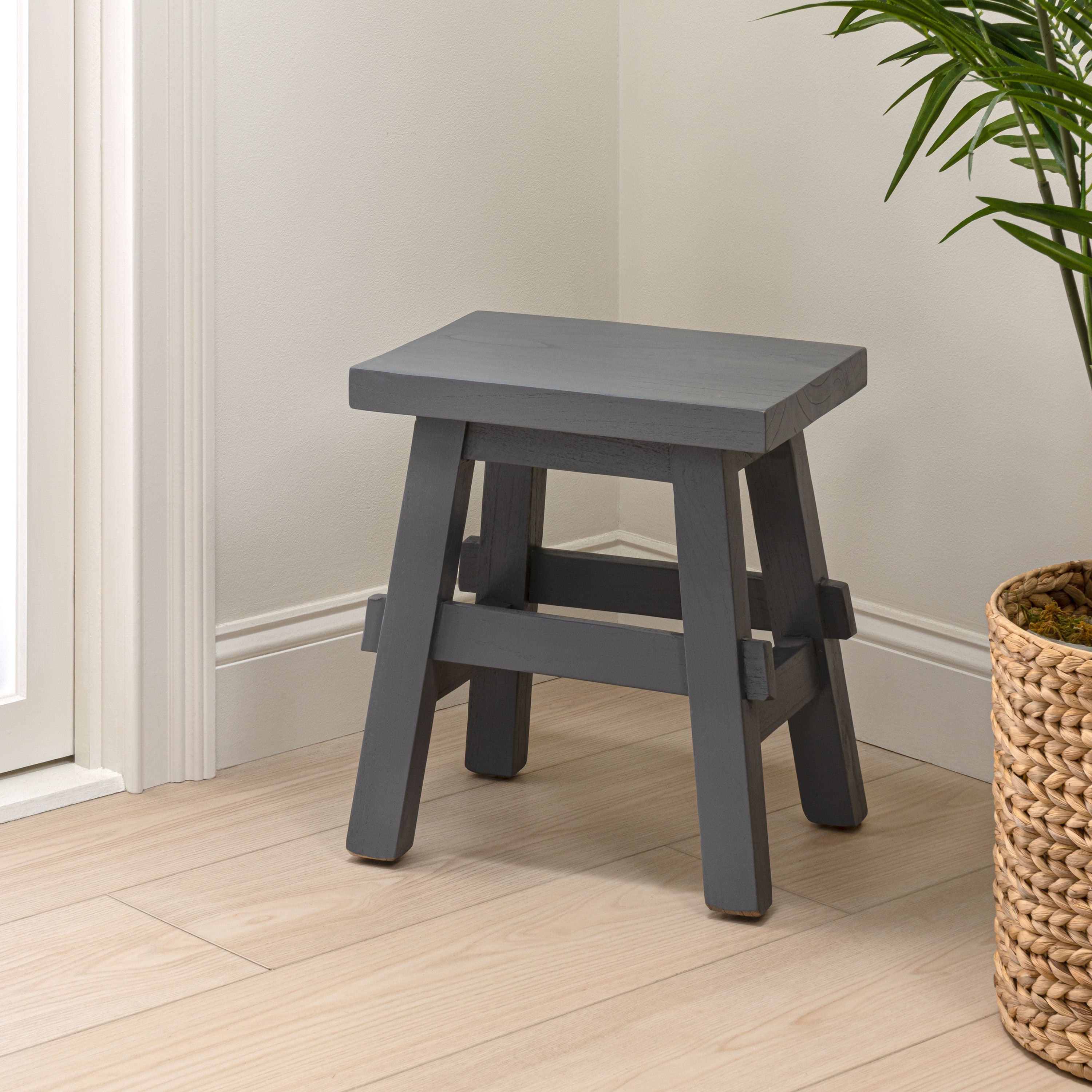 Revine Rustic Farmhouse Solid Mindi Wood Handcrafted Accent Stool