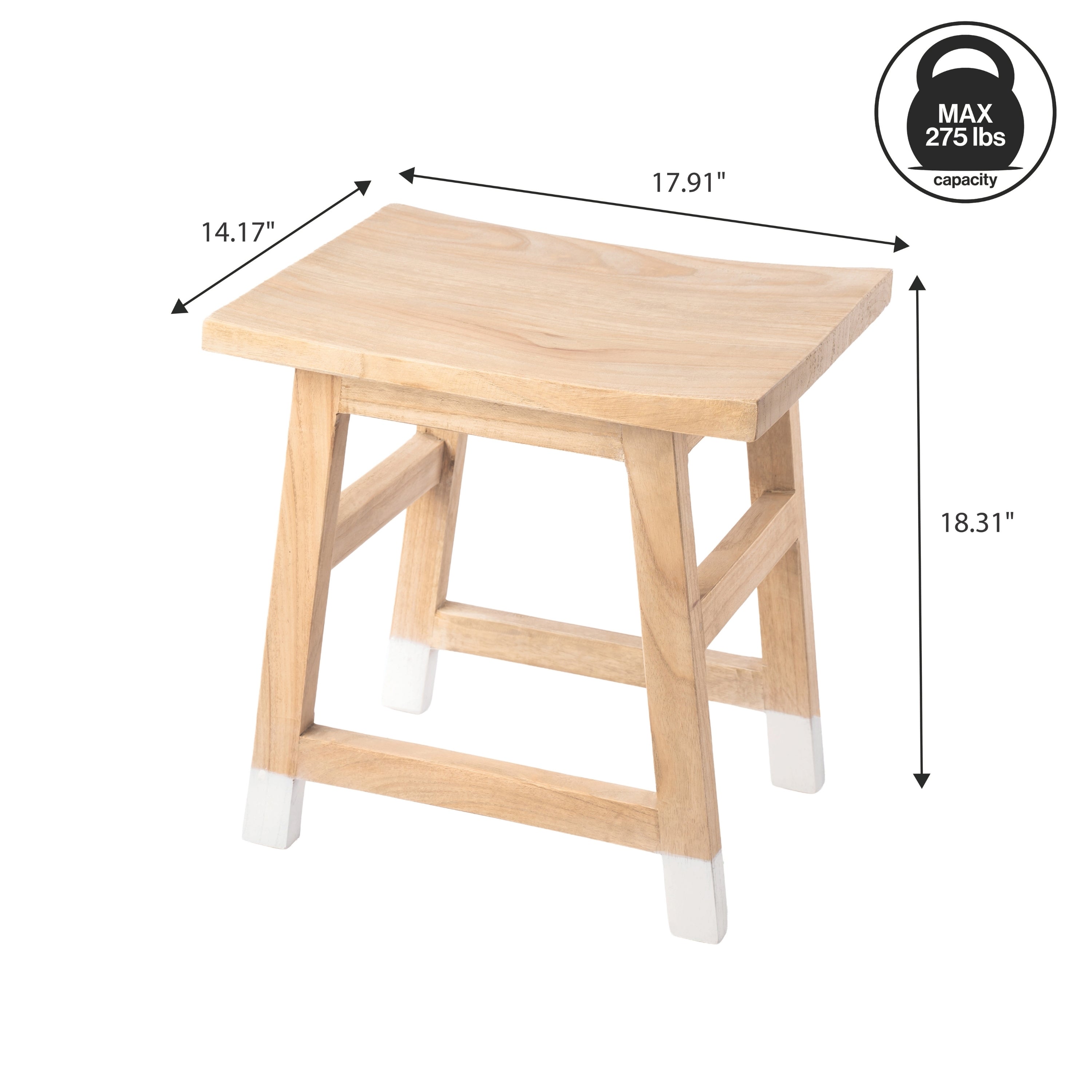Finesse Classic Casual Handcrafted Solid Mindi Wood Accent Stool with Tipped Legs