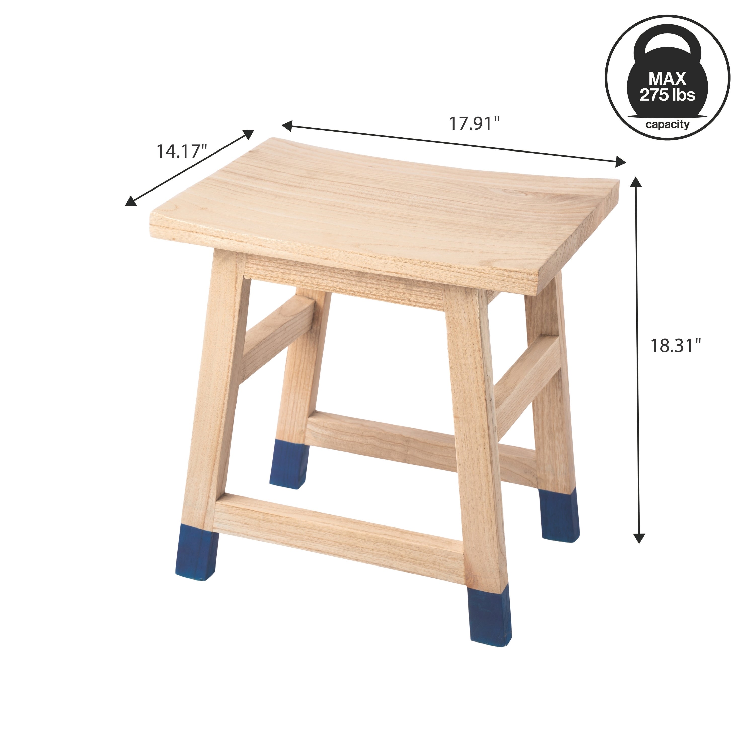 Finesse Classic Casual Handcrafted Solid Mindi Wood Accent Stool with Tipped Legs