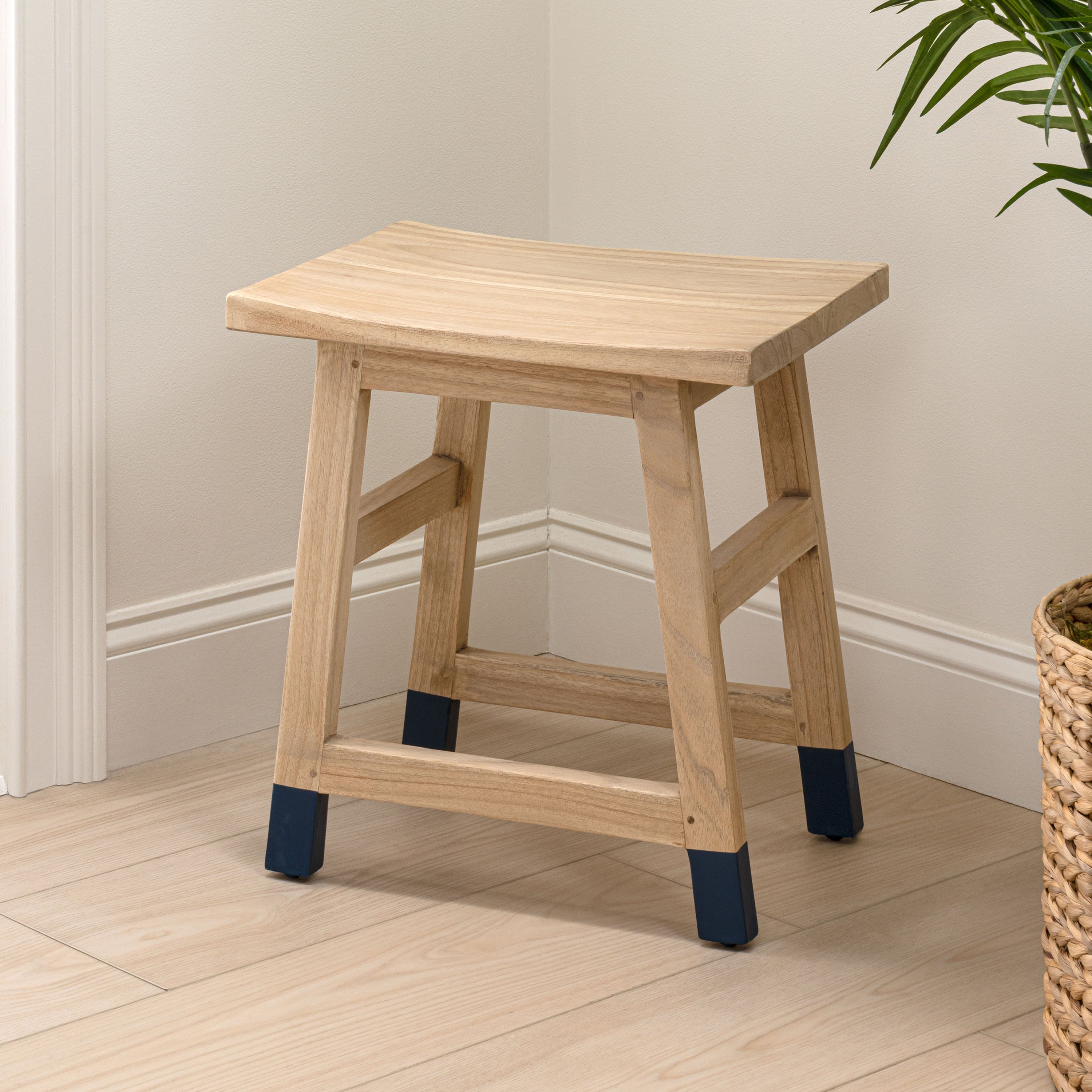 Finesse Classic Casual Handcrafted Solid Mindi Wood Accent Stool with Tipped Legs