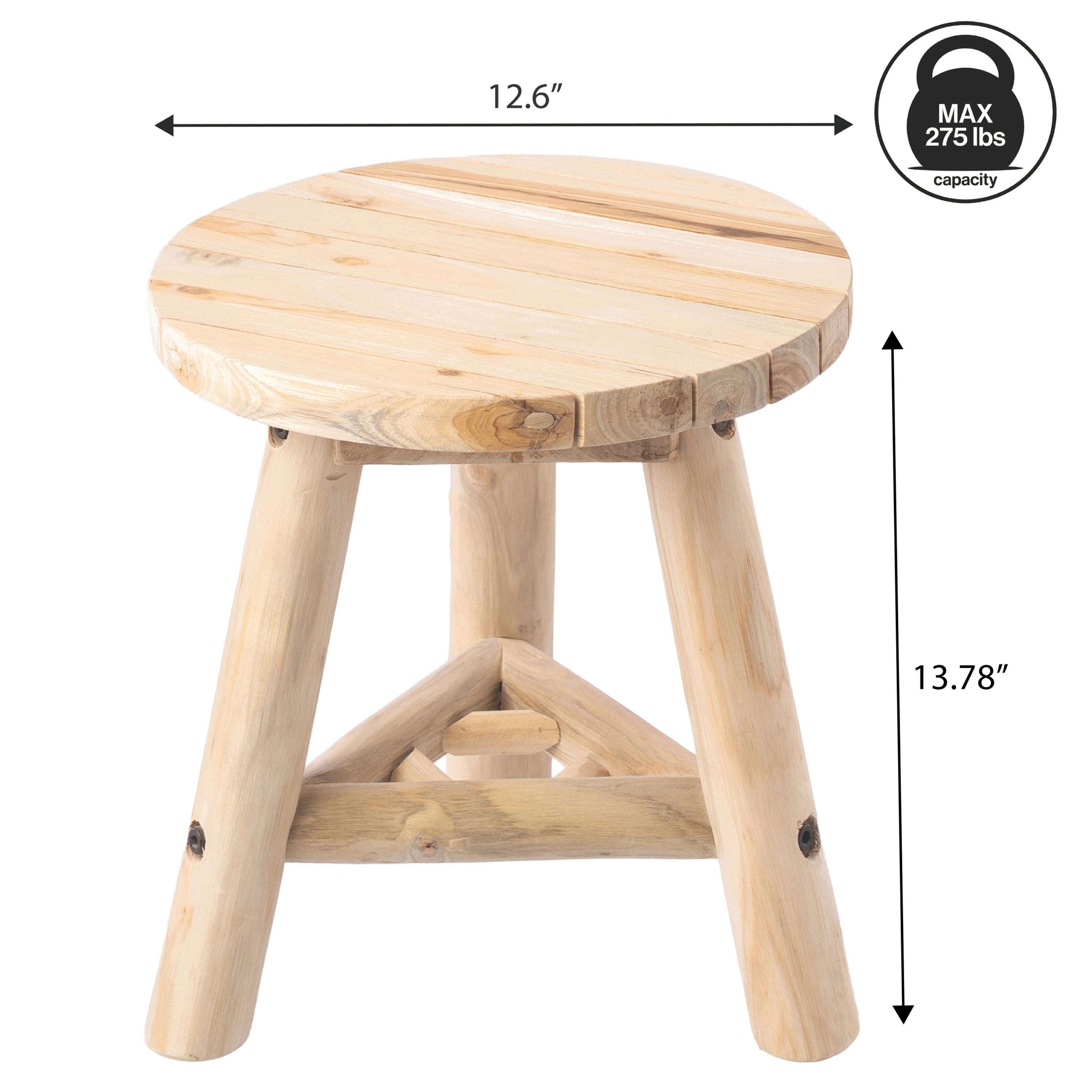 Triform Modern Minimalist Handcrafted Solid Teak Wood Accent Stool with Tri-Leg Base