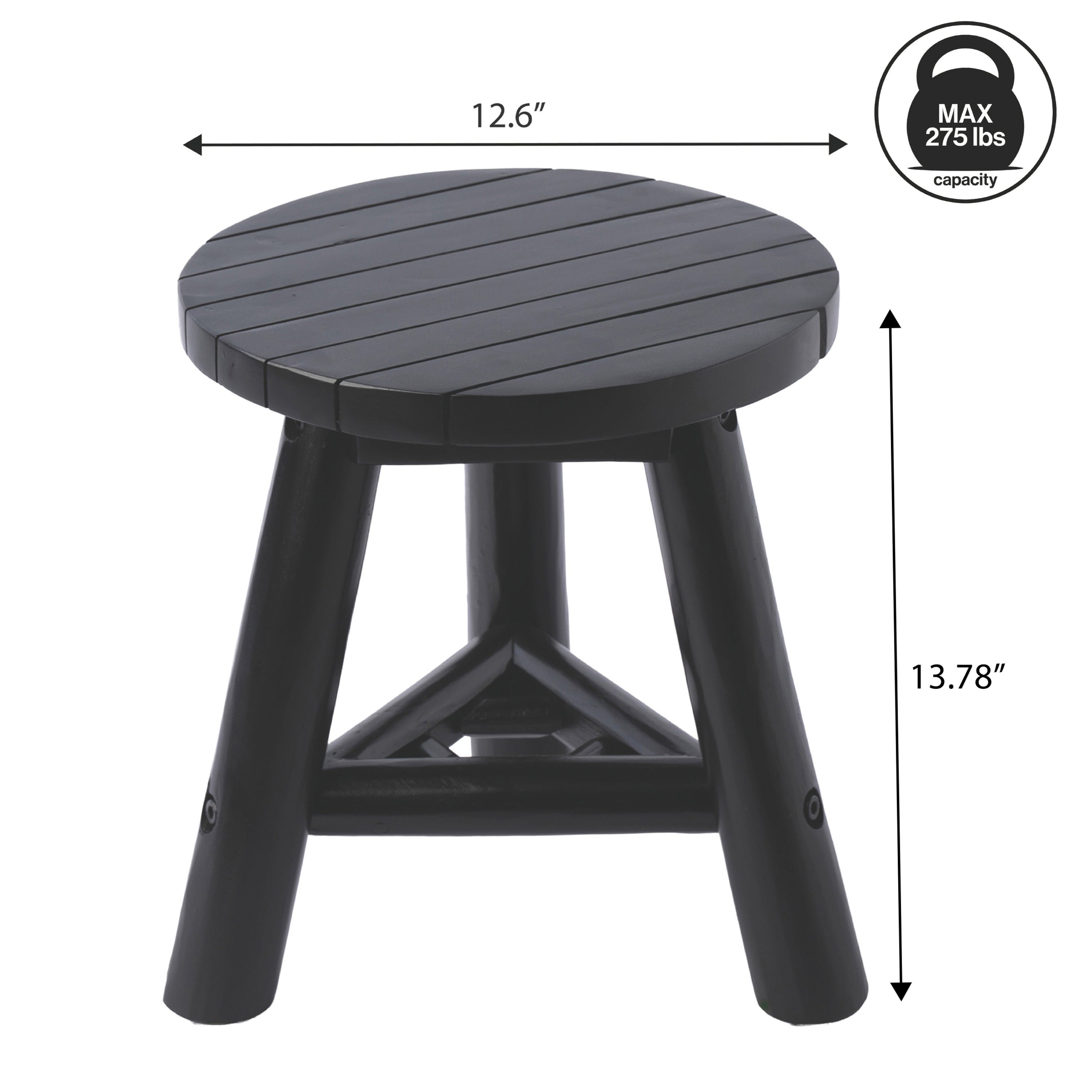 Triform Modern Minimalist Handcrafted Solid Teak Wood Accent Stool with Tri-Leg Base